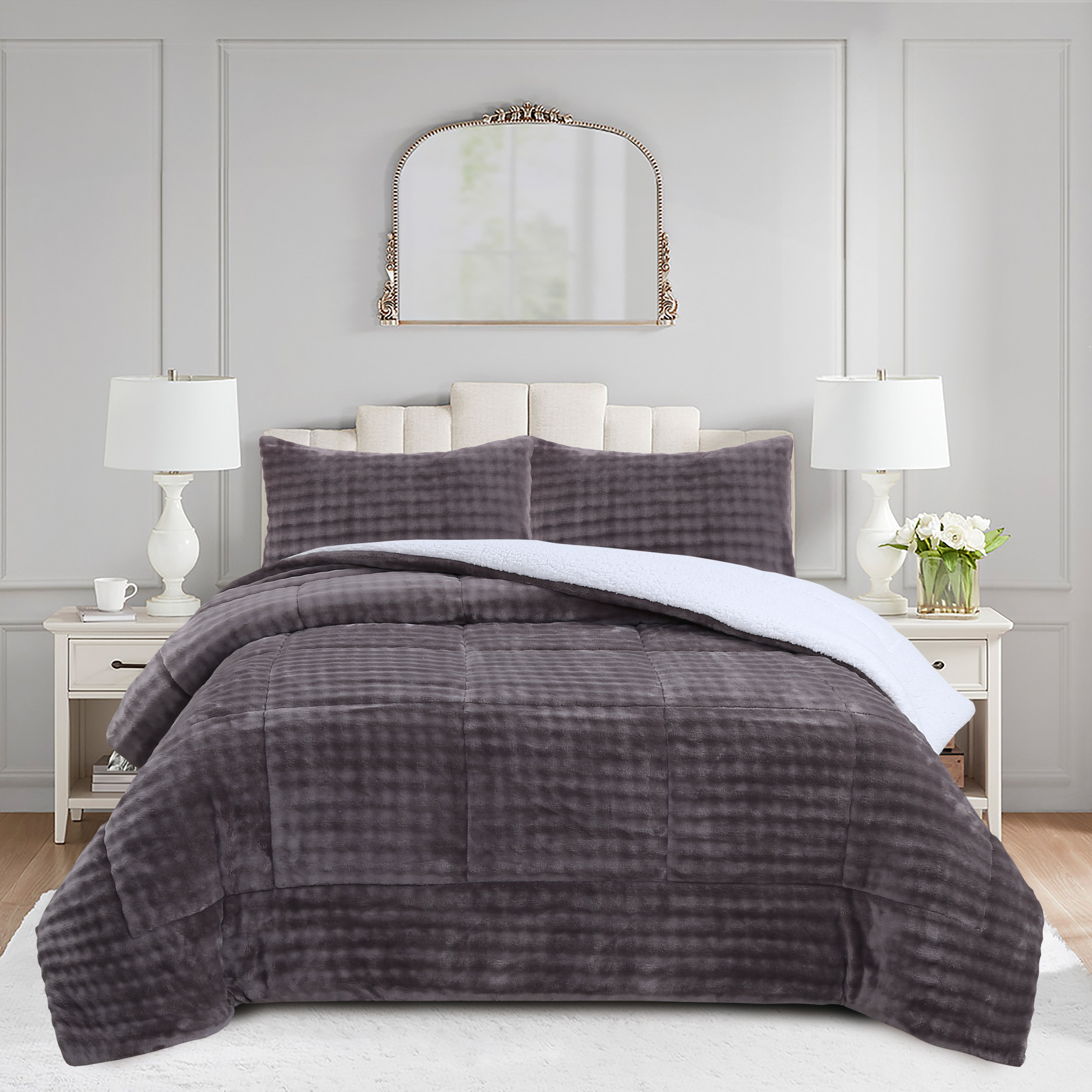 3 Piece Plush Flannel Comforter Set – Soft Bubble Velvet