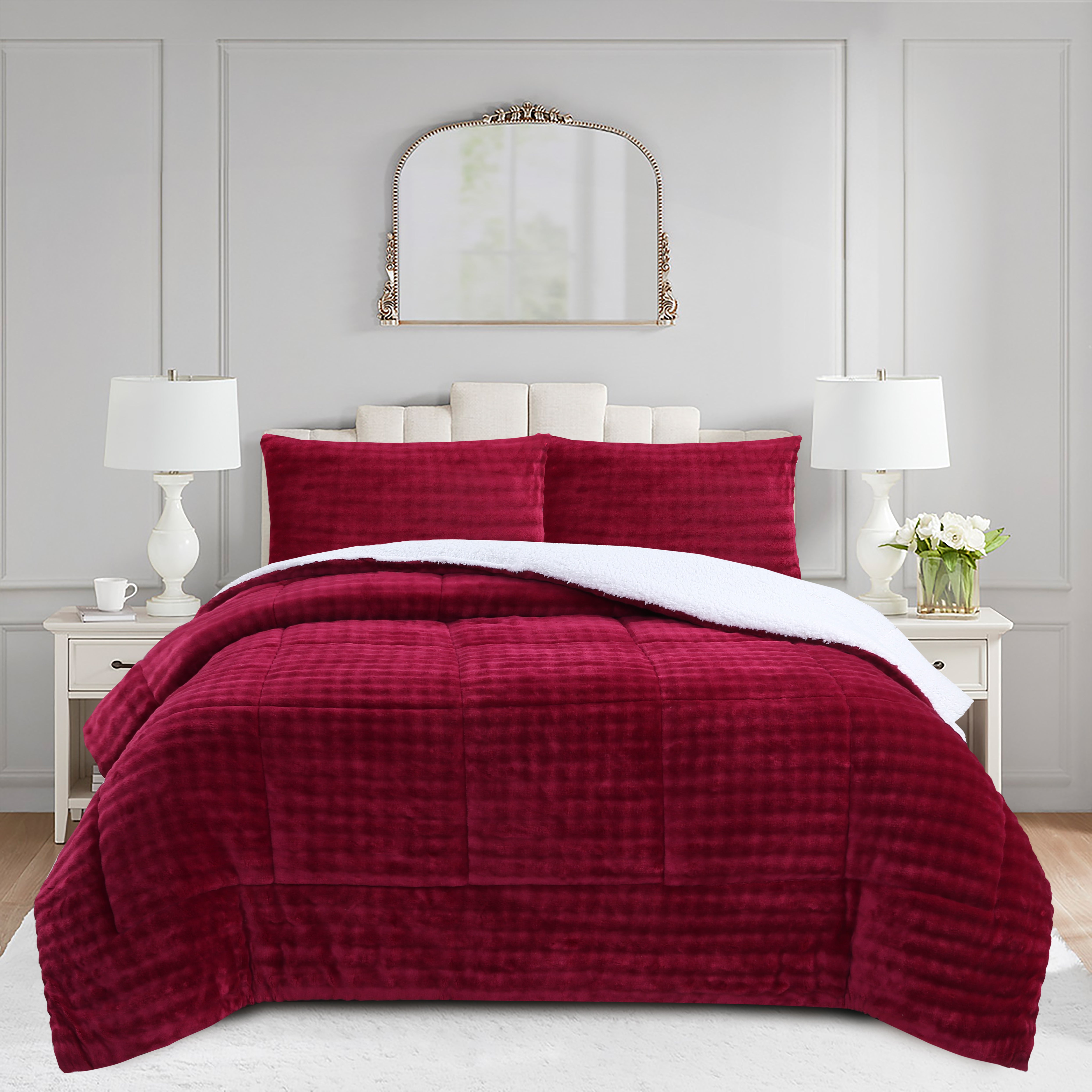 3 Piece Plush Flannel Comforter Set – Soft Bubble Velvet