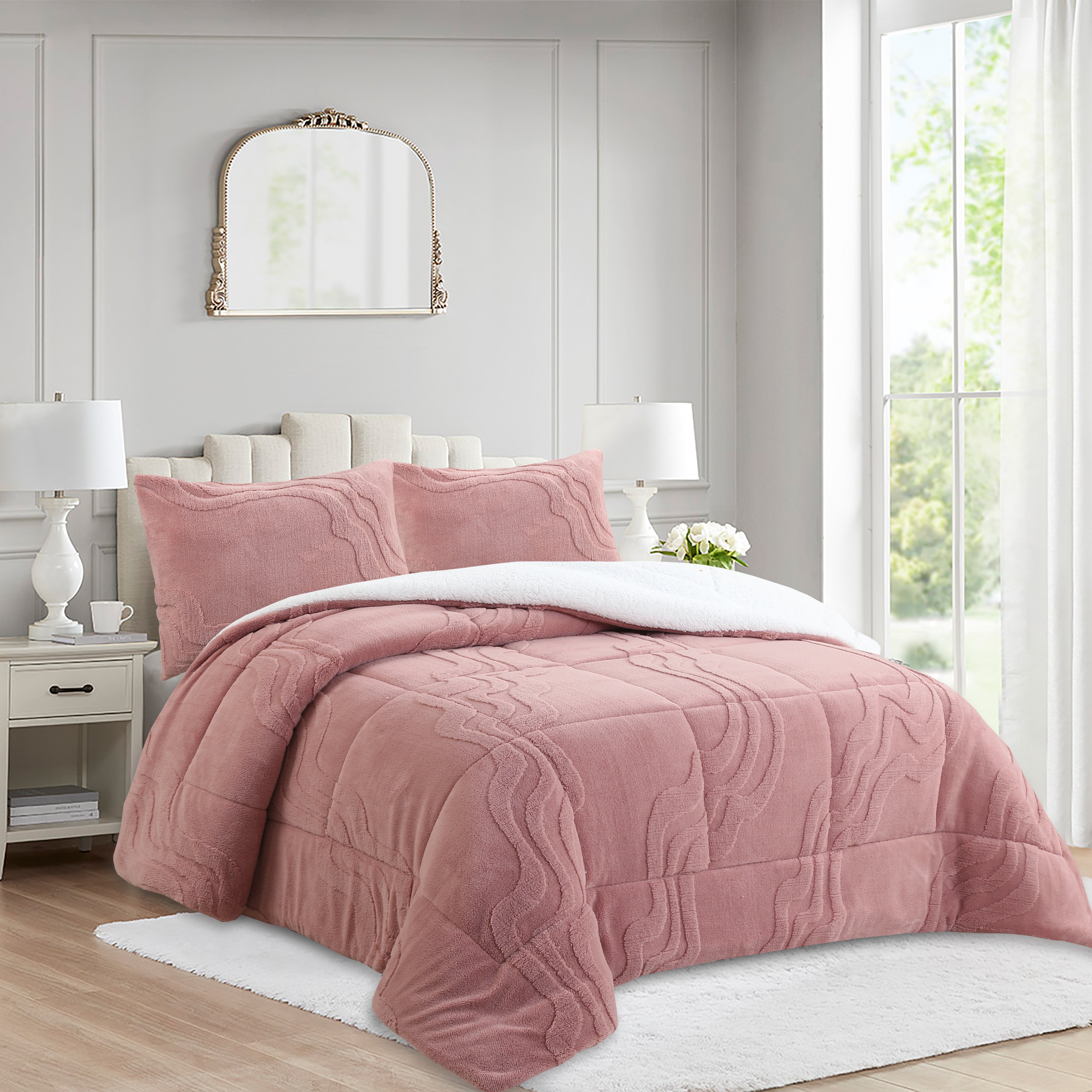 Luxury 3 Piece Wave Jacquard Plush Comforter Set MEW