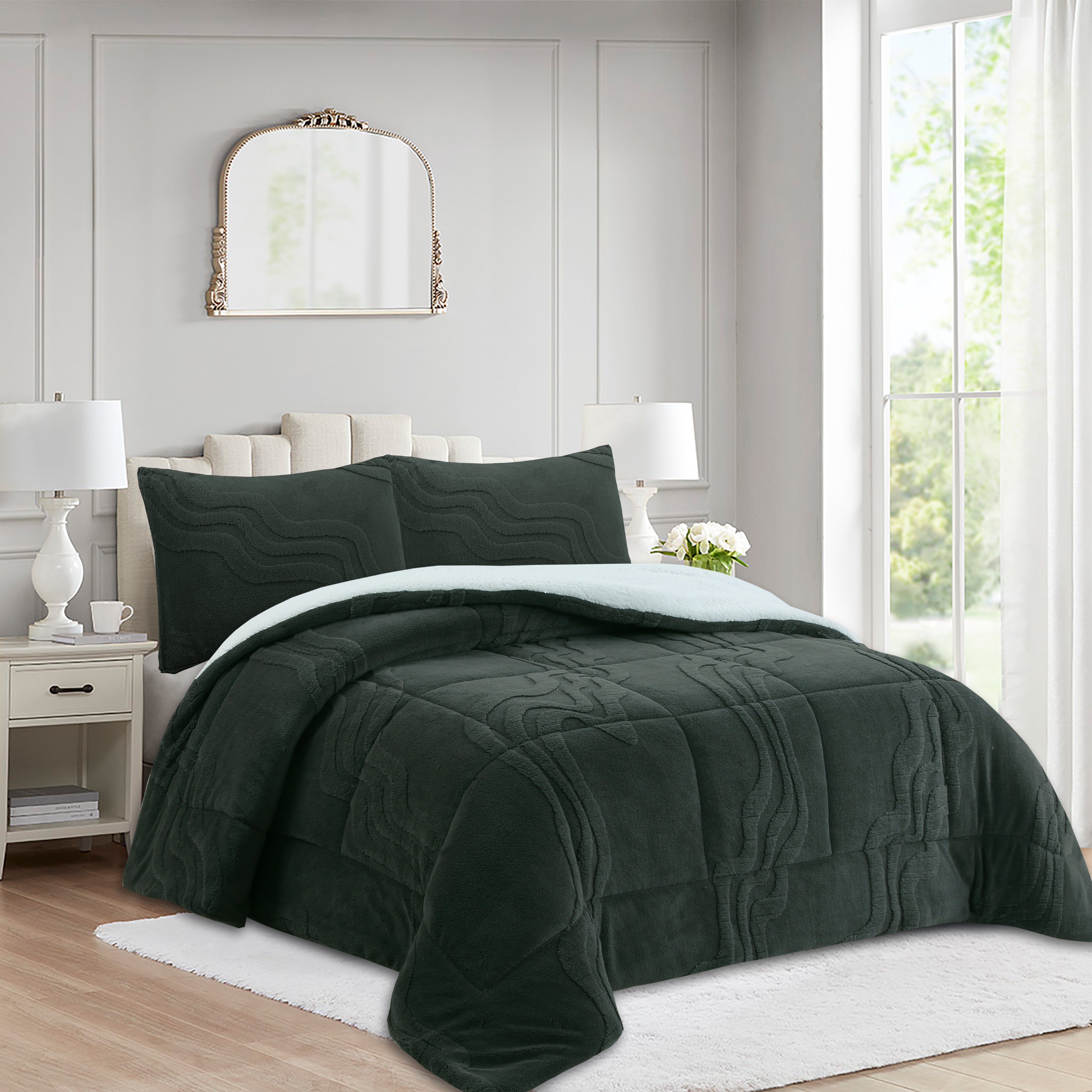 Luxury 3 Piece Wave Jacquard Plush Comforter Set MEW