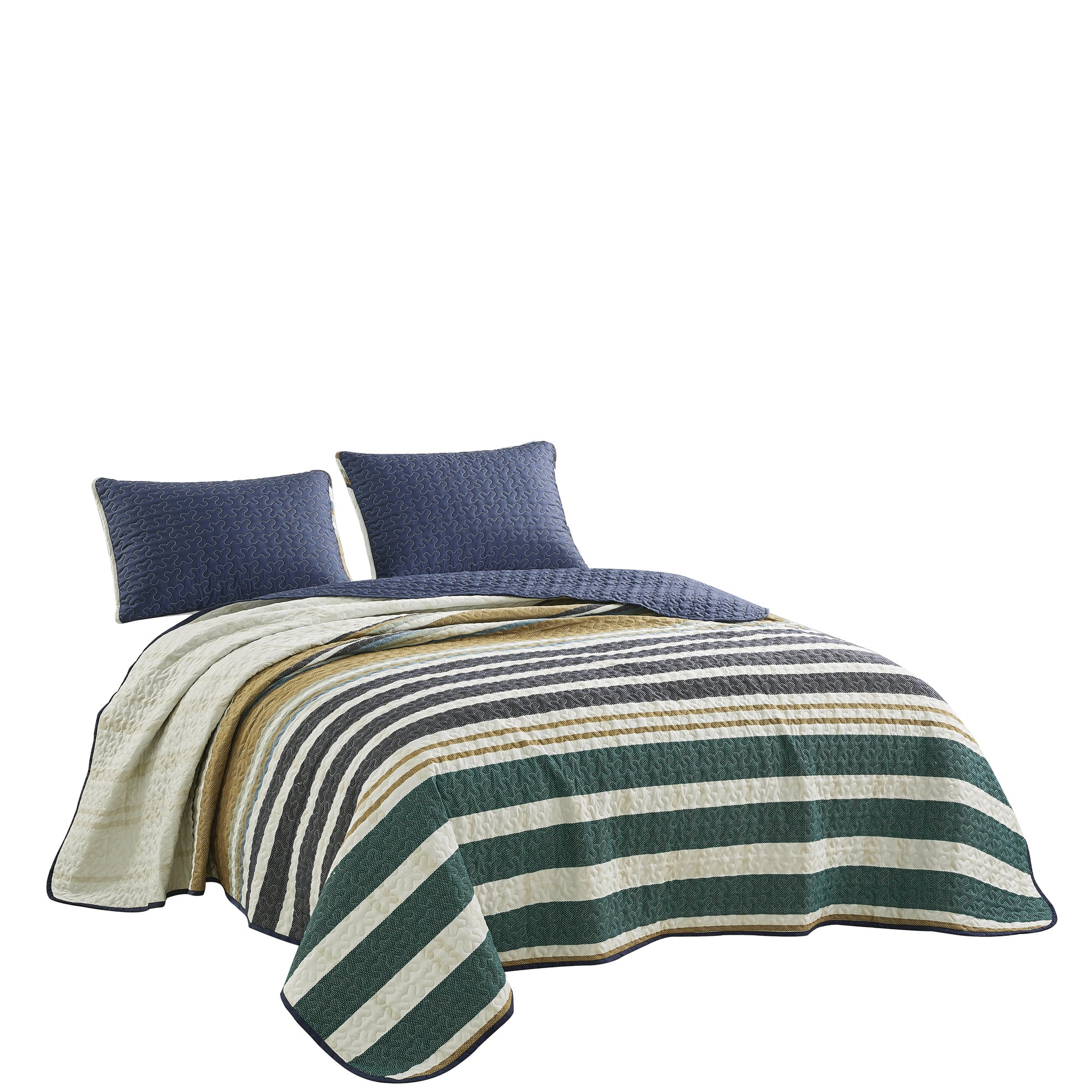 3 Piece Coastal Striped Quilt Set Lightweight Bedspread Madras