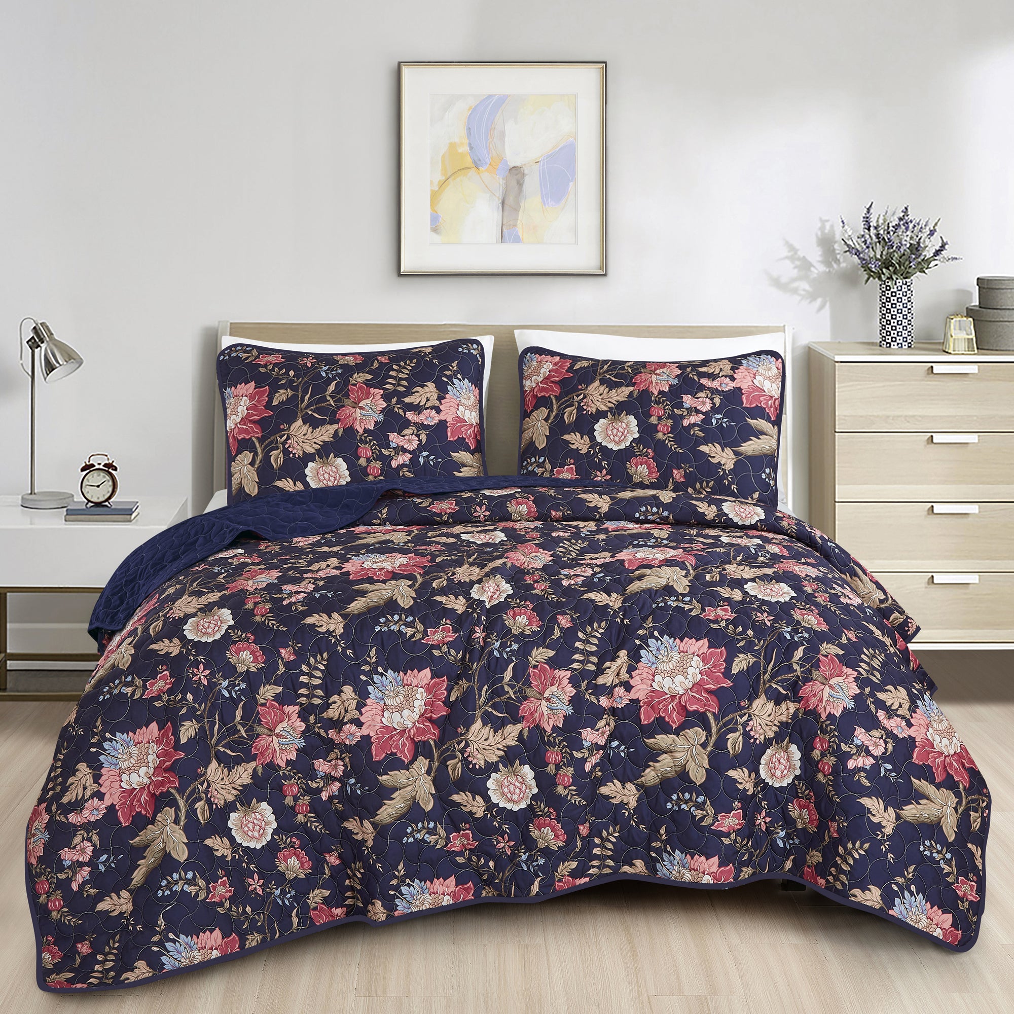 3 Piece Elegant Polyester Vintage Floral Quilt Set Bedspread JB22782