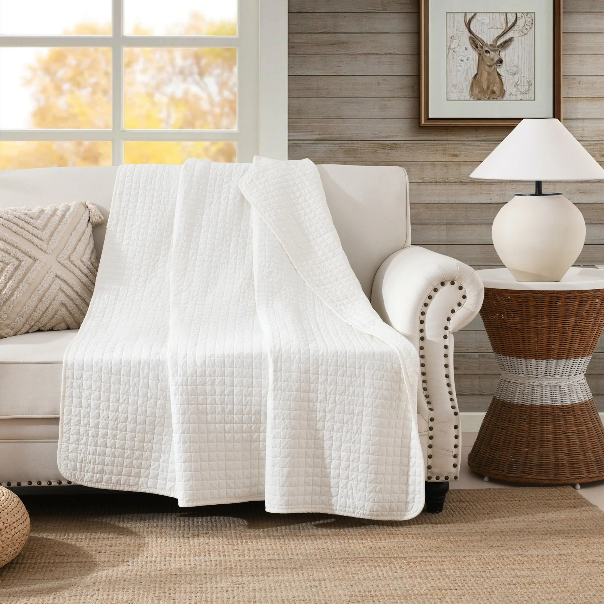 100% Cotton Quilted Throw Blanket Soft Decorative Couch Sofa Cover Lightweight Bed Throw