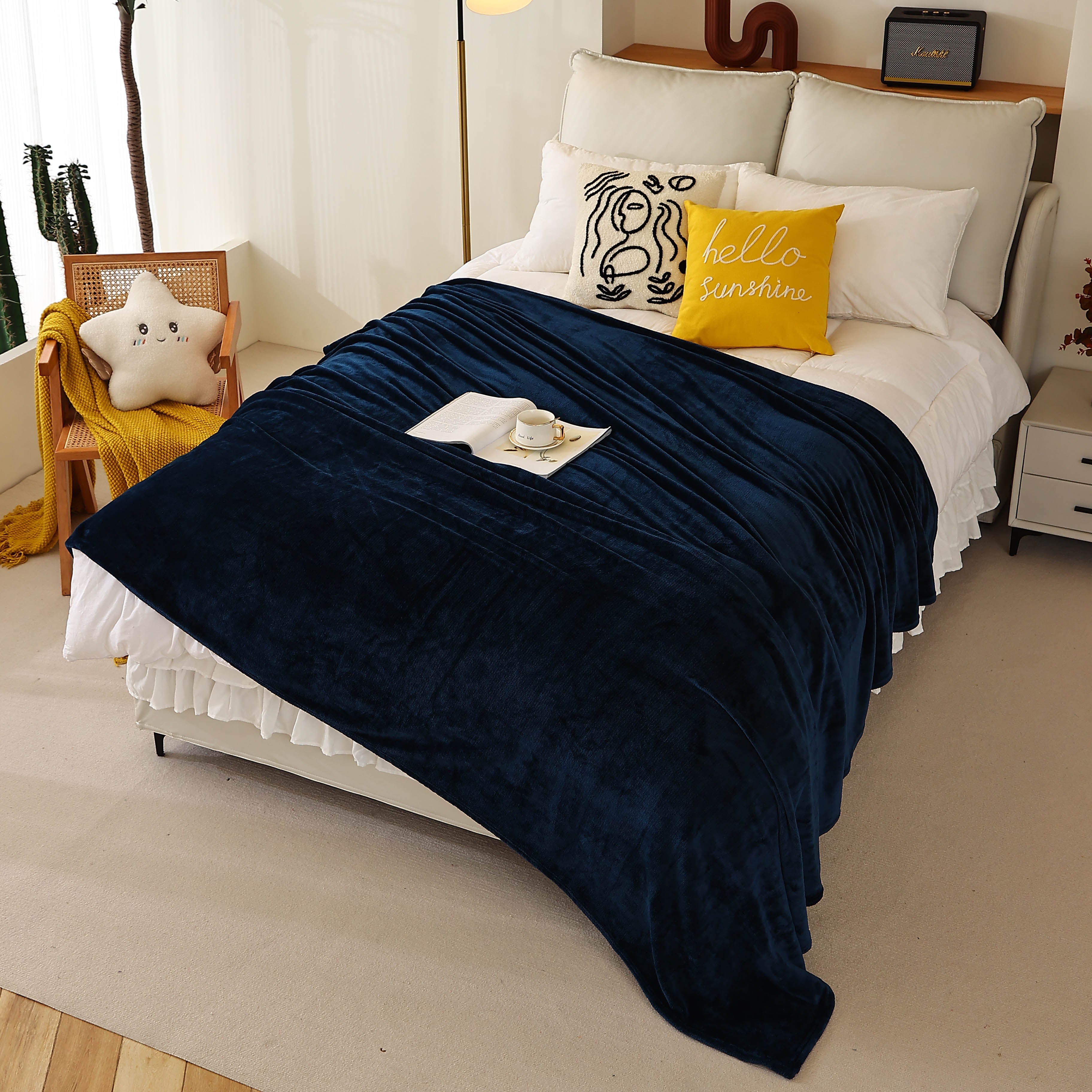 King Size Flannel Fleece Throw Blanket 240GSM Soft Lightweight Plush Cozy Bed Blanket 102 x 90 Inches