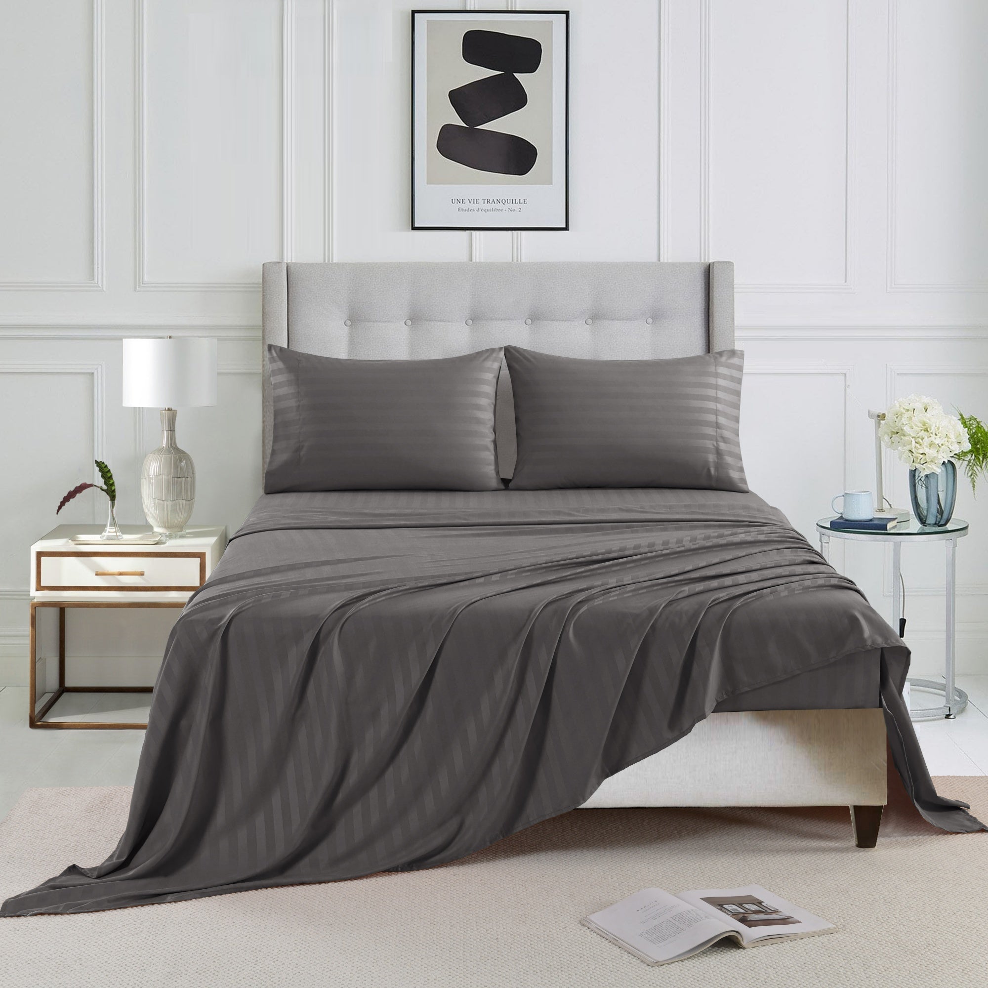 3/4 Piece Luxury Stripe Bed Sheet Set – Soft Hotel Bedding Collection 35000