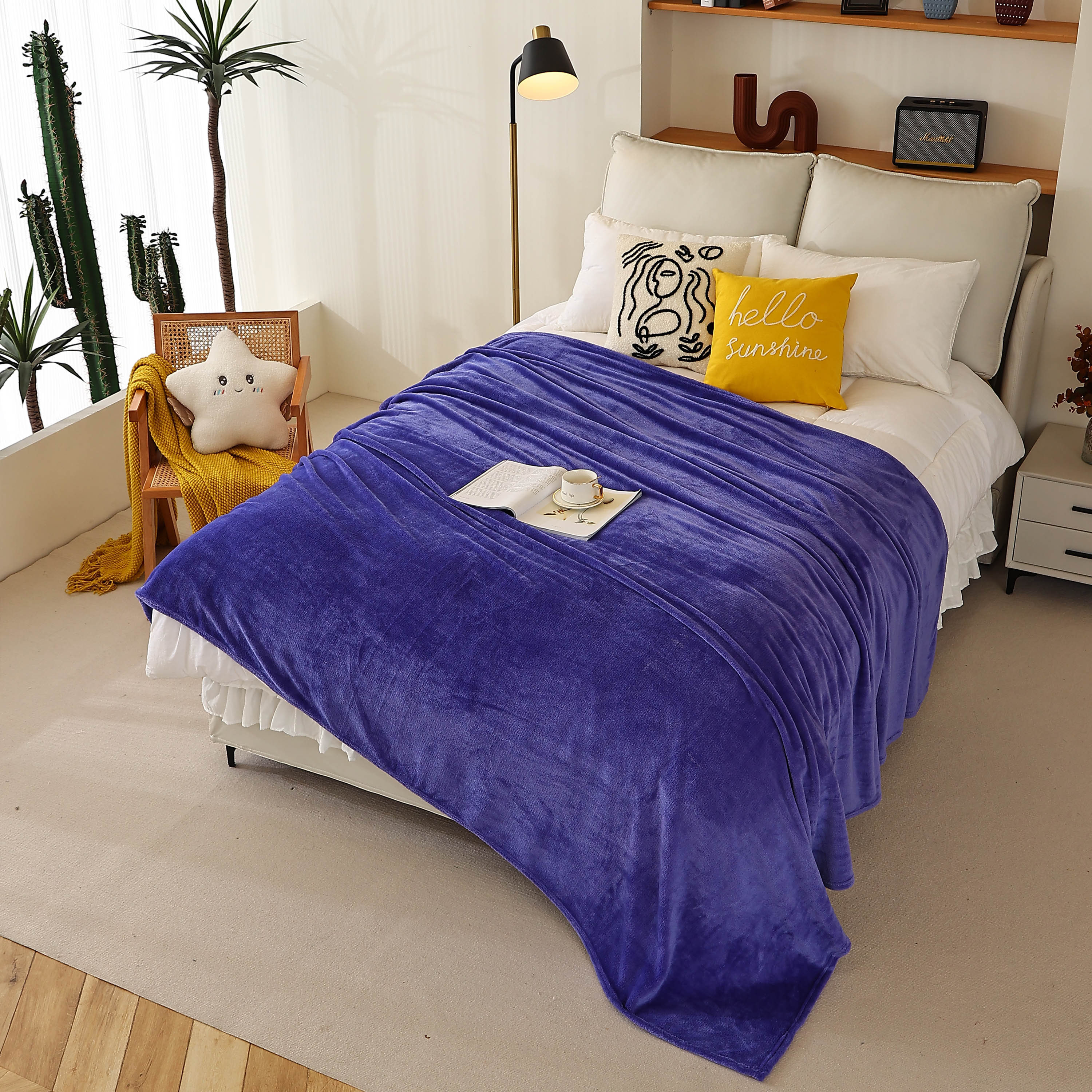 King Size Flannel Fleece Throw Blanket 240GSM Soft Lightweight Plush Cozy Bed Blanket 102 x 90 Inches