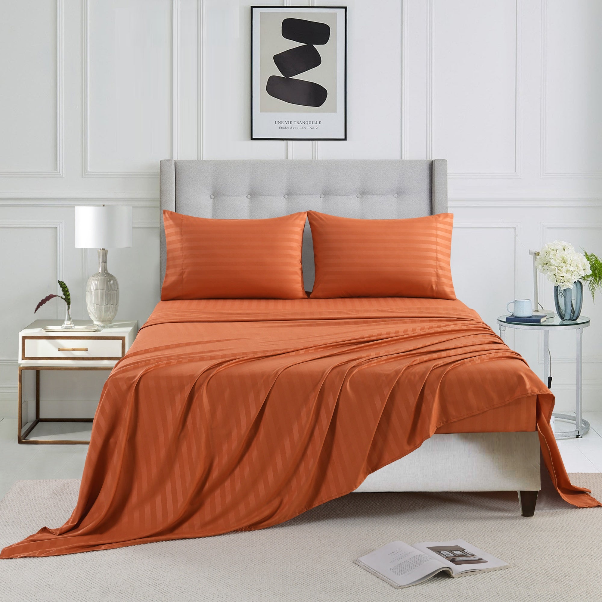 3/4 Piece Luxury Stripe Bed Sheet Set – Soft Hotel Bedding Collection 35000