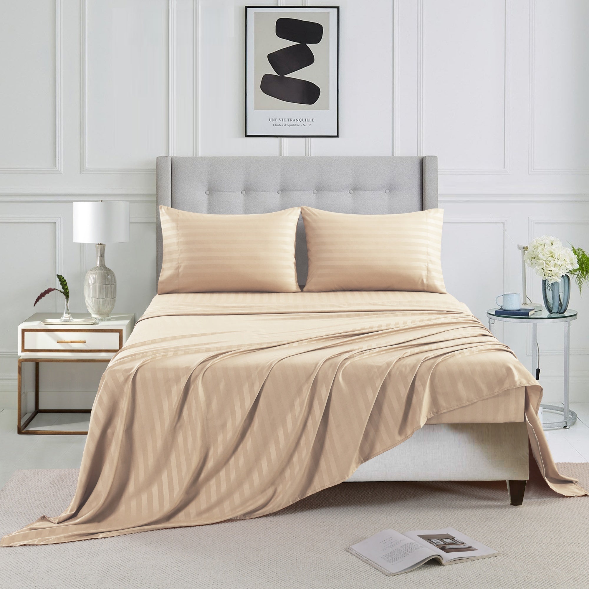 3/4 Piece Luxury Stripe Bed Sheet Set – Soft Hotel Bedding Collection 35000