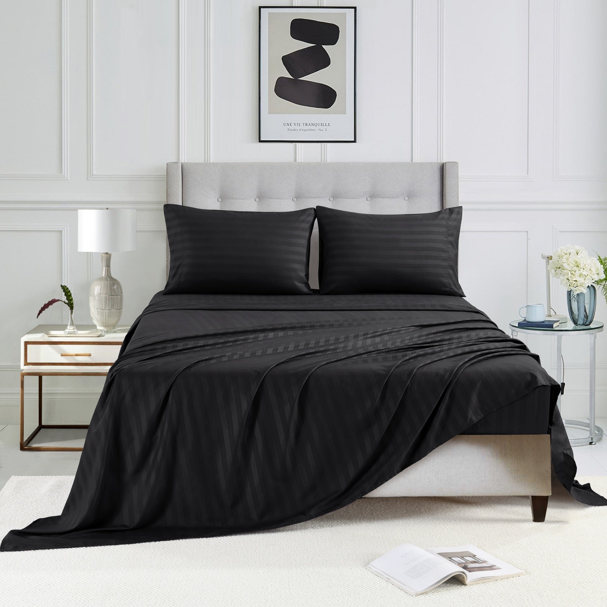 3/4 Piece Luxury Stripe Bed Sheet Set – Soft Hotel Bedding Collection 35000