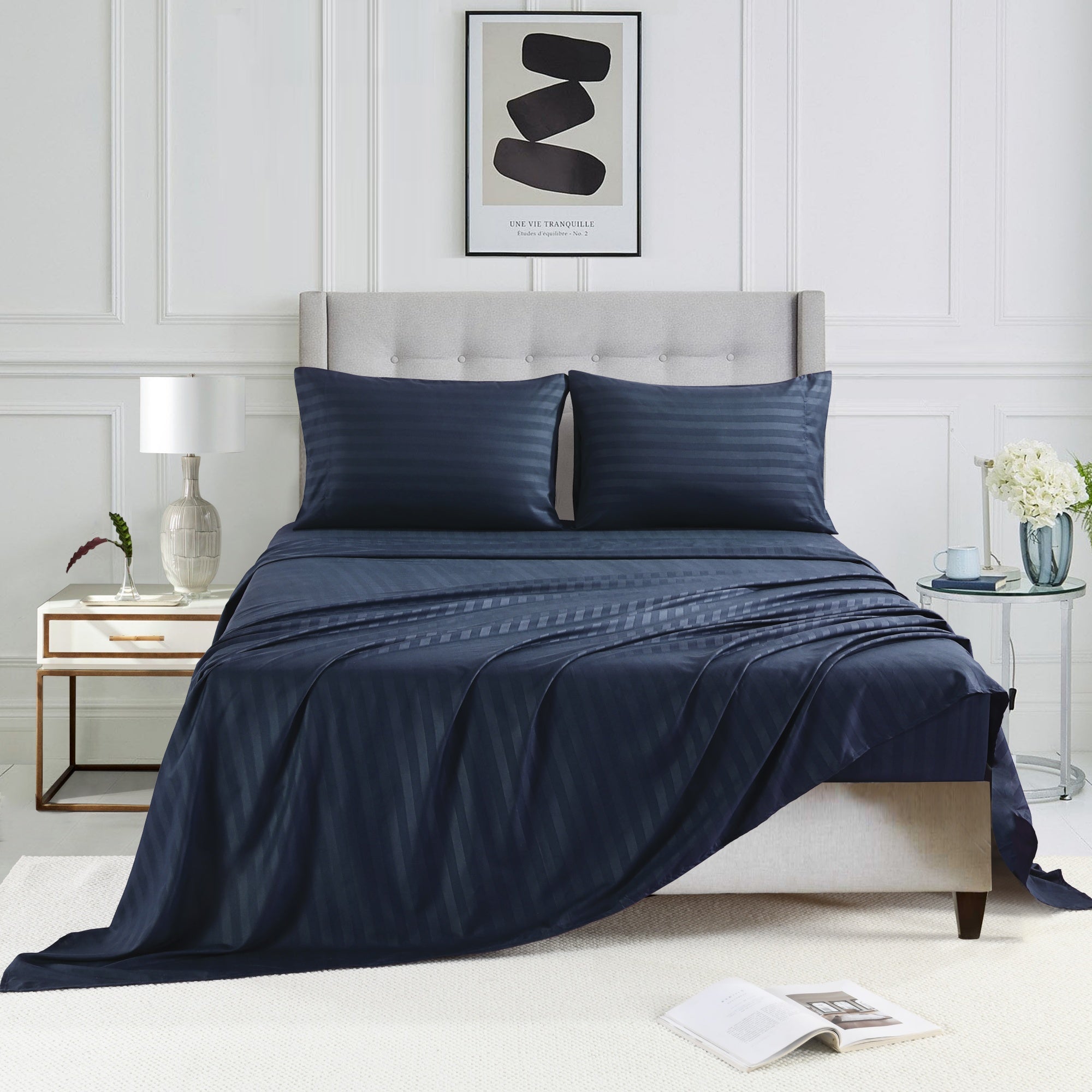 3/4 Piece Luxury Stripe Bed Sheet Set – Soft Hotel Bedding Collection 35000