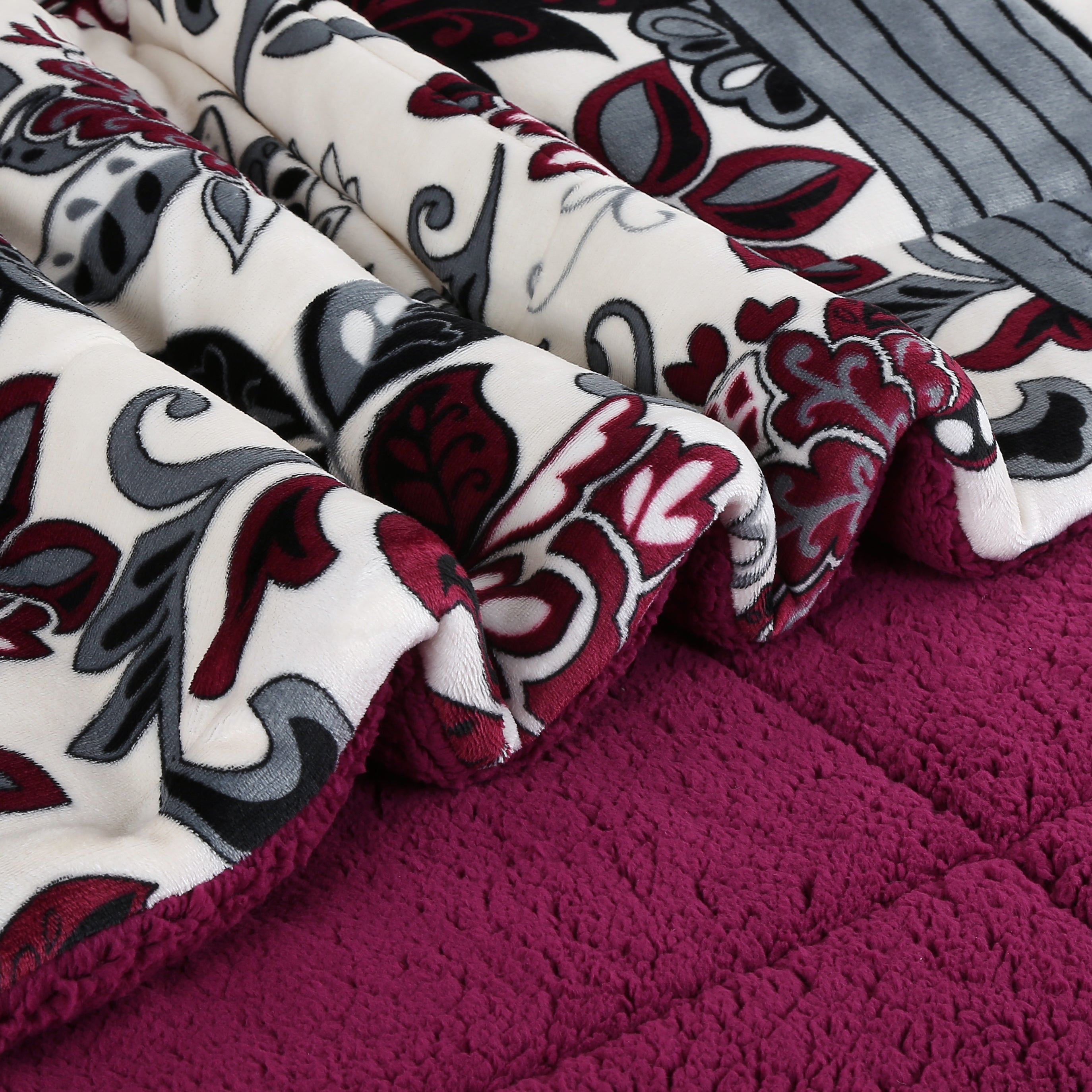 3 Piece Plush Sherpa Comforter Set – Soft Floral Velvet