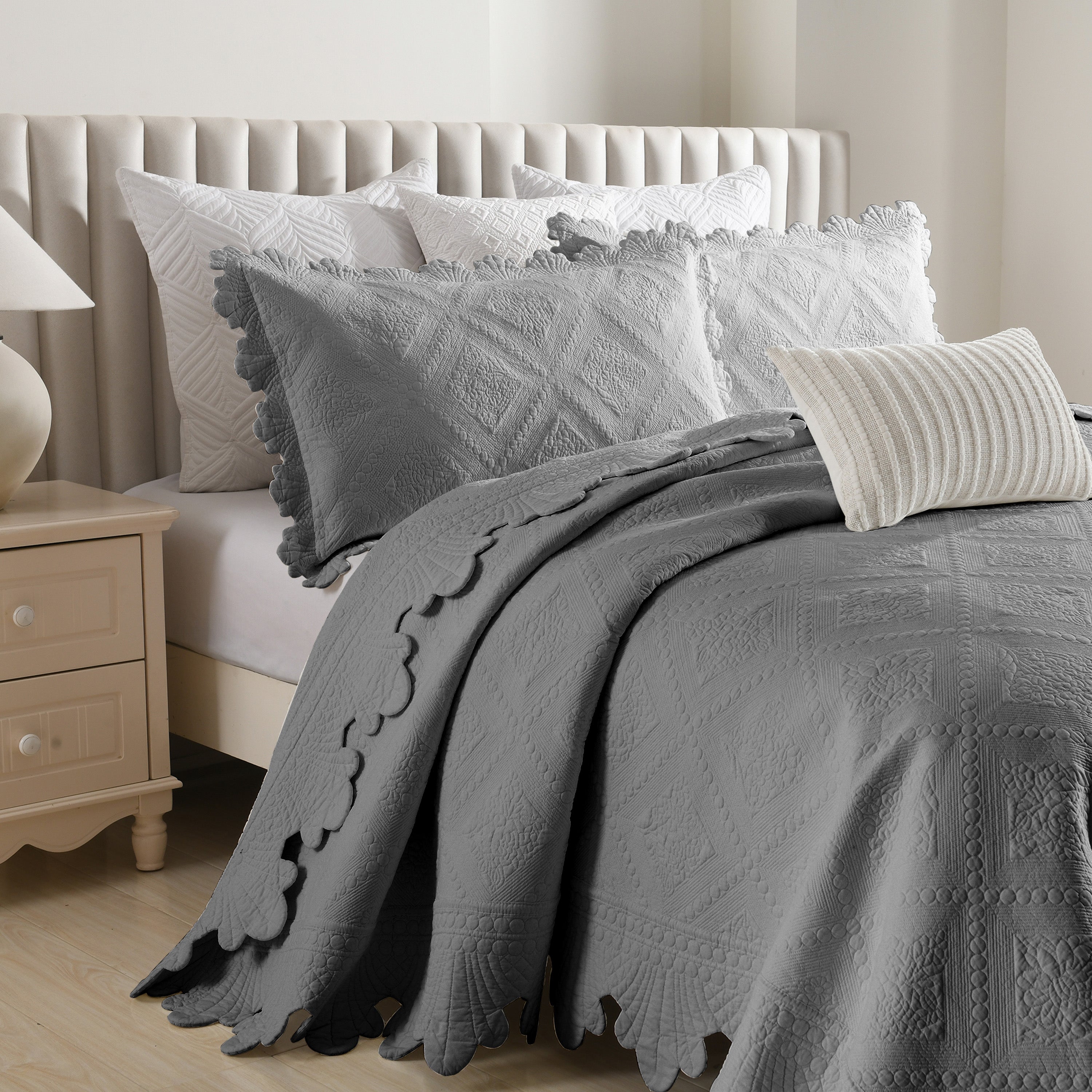 3 Piece 100% Cotton Oversized Lightweight Quilt Bedspread Set TK