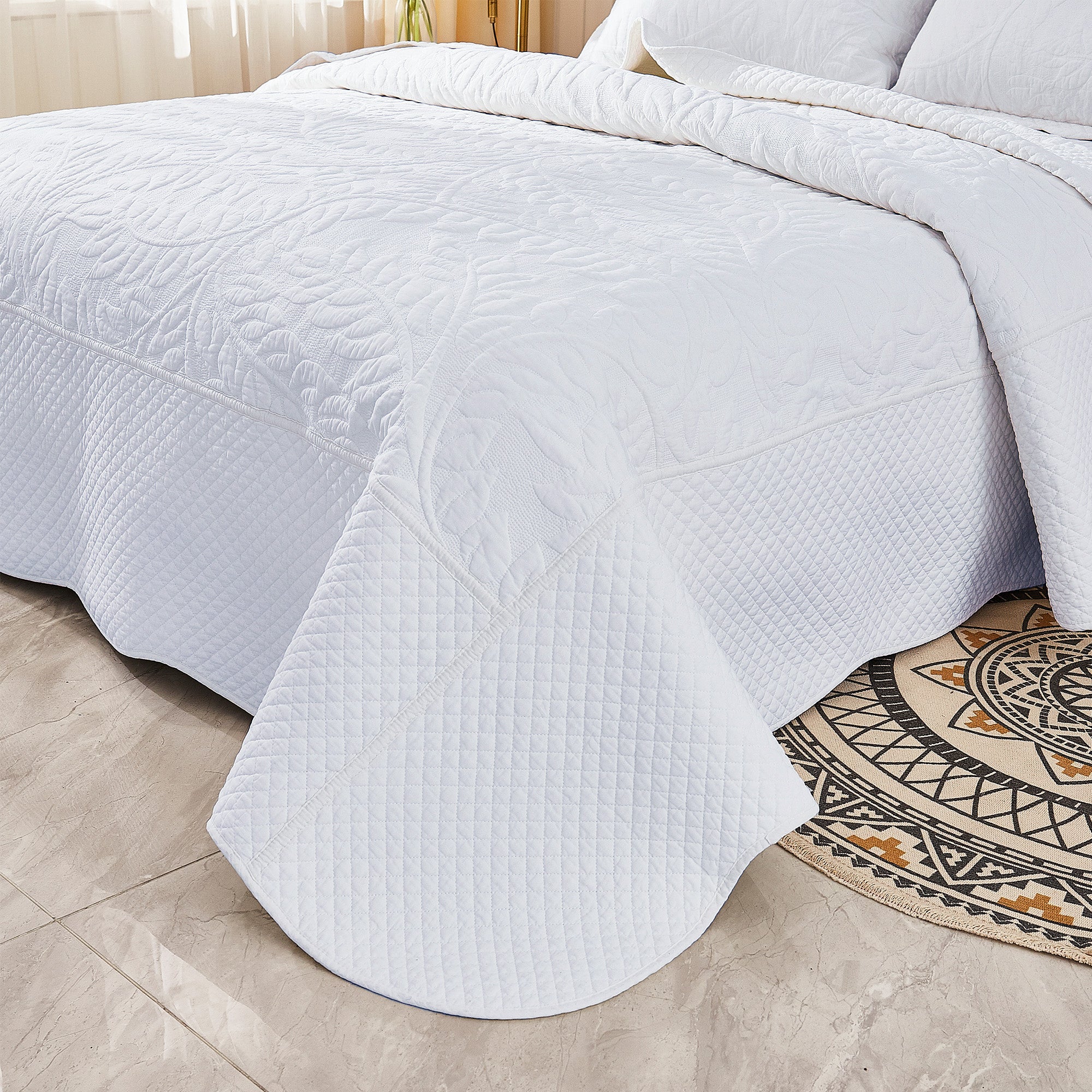 3 Piece 100% Cotton Embroidered Quilt Set – Botanical Farmhouse Bedspread