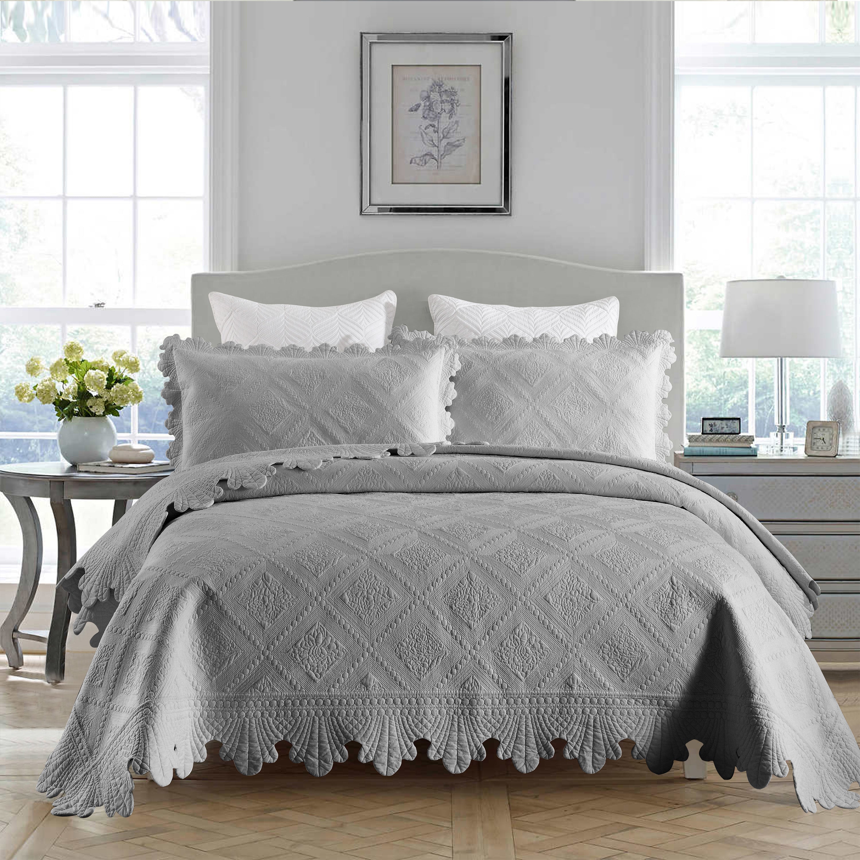 3 Piece 100% Cotton Oversized Lightweight Quilt Bedspread Set TK