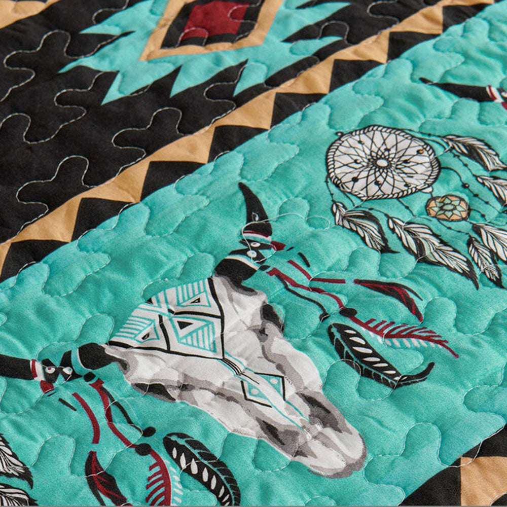 3 Piece Boho Colorful Geometric Printed Quilt Bedspread Set SS