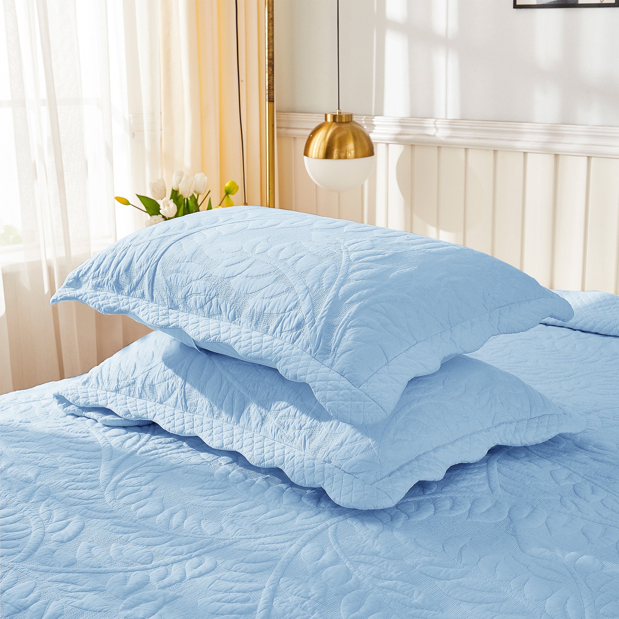 2 Piece 100% Cotton Quilted Pillow Shams, Decorative Pillow Covers