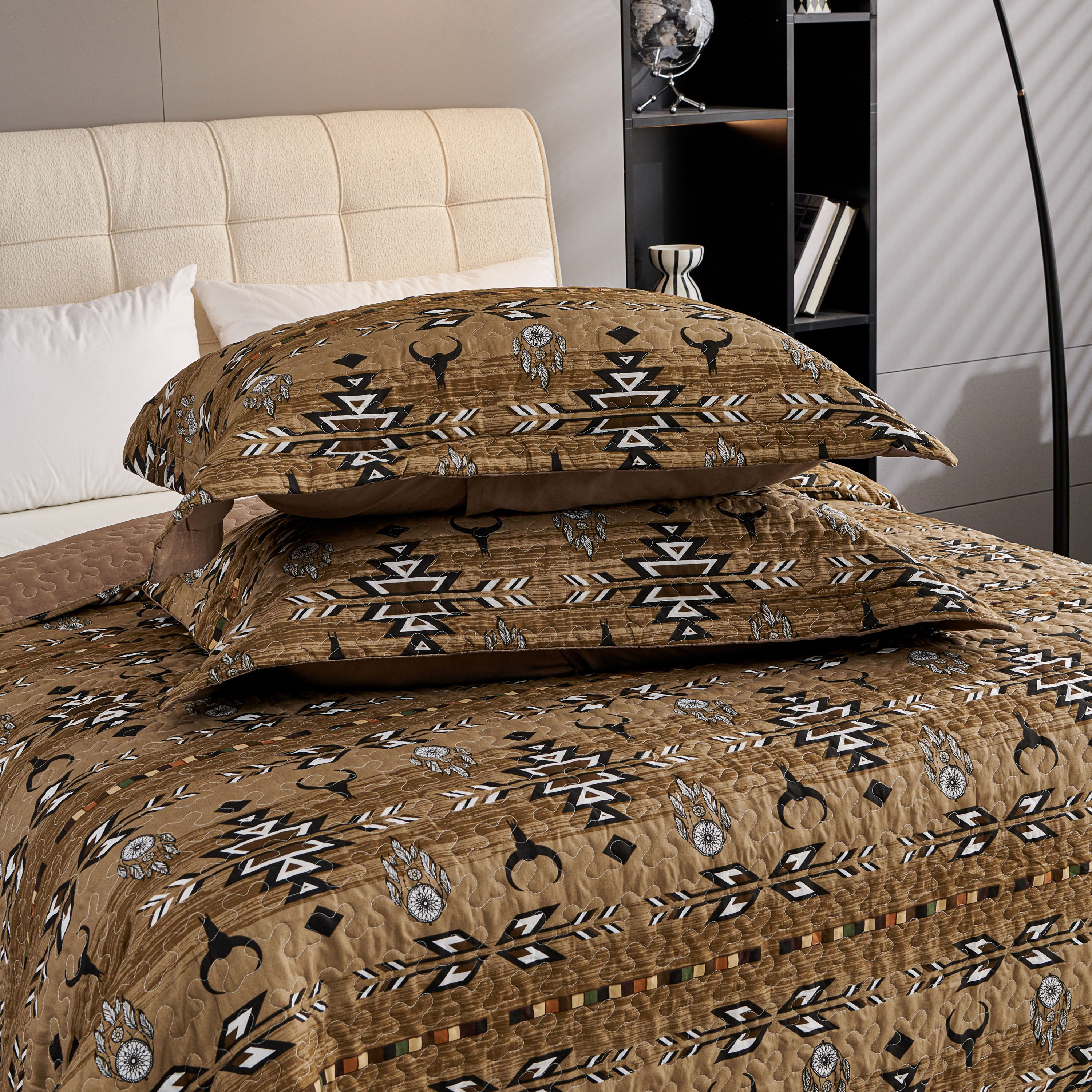 3 Piece Boho Colorful Geometric Printed Quilt Bedspread Set SS