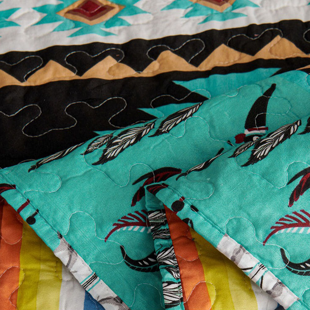 3 Piece Boho Colorful Geometric Printed Quilt Bedspread Set SS