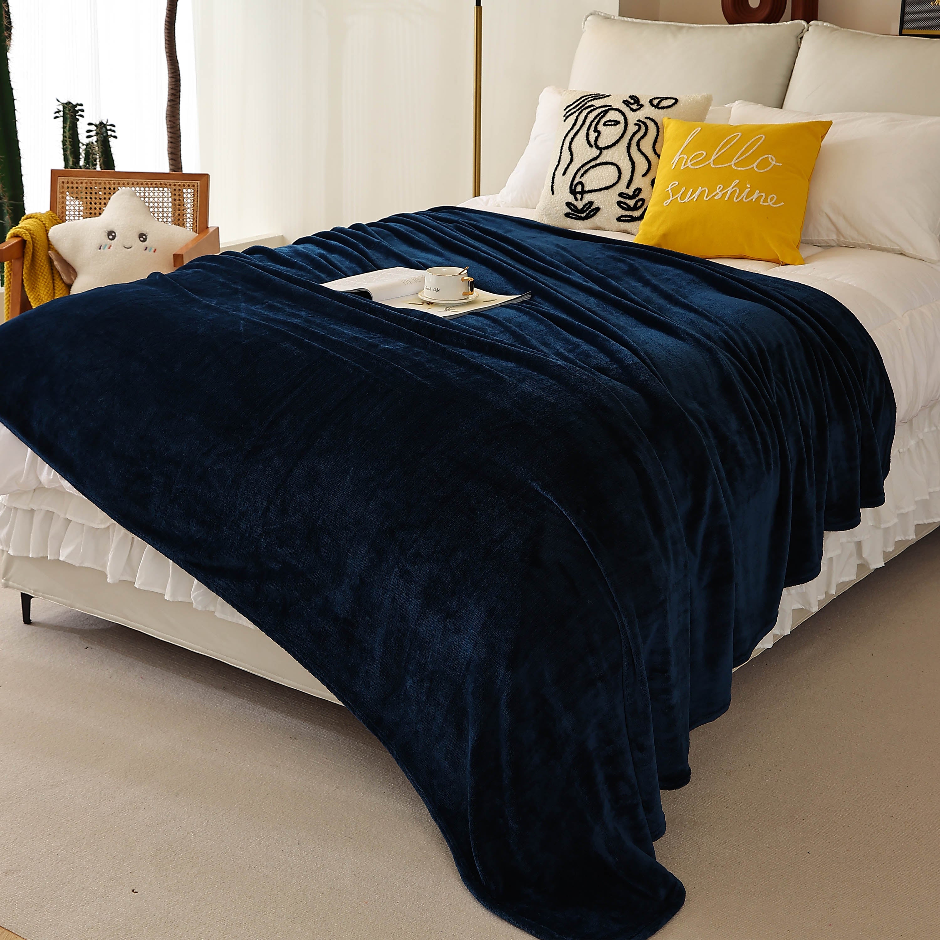 King Size Flannel Fleece Throw Blanket 240GSM Soft Lightweight Plush Cozy Bed Blanket 102 x 90 Inches