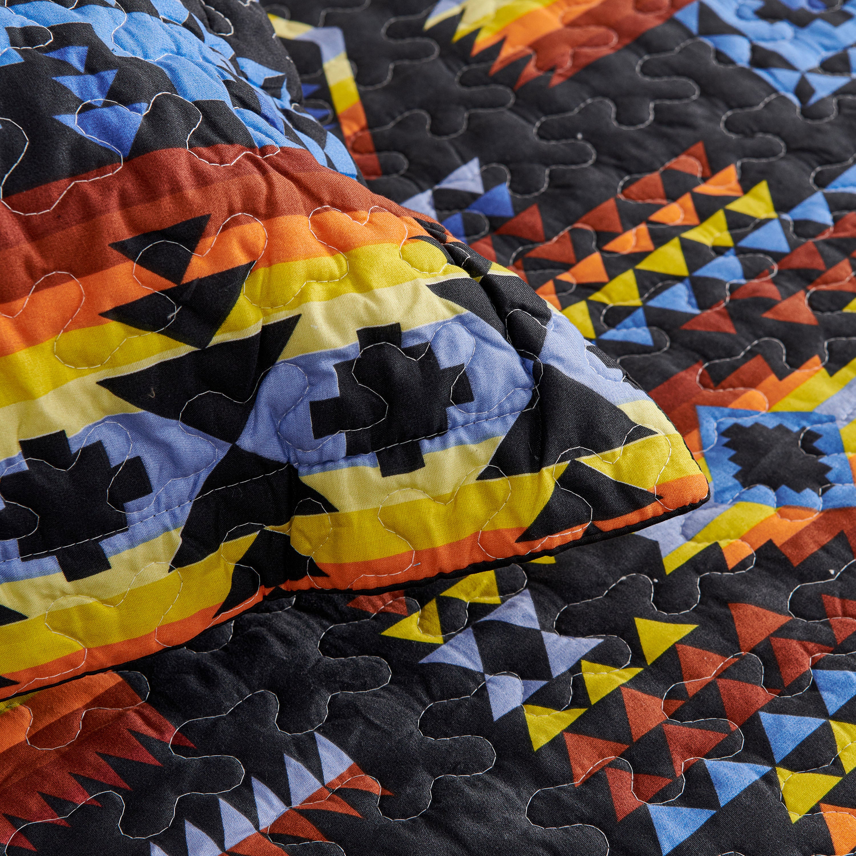 3 Piece Boho Colorful Geometric Printed Quilt Bedspread Set SS