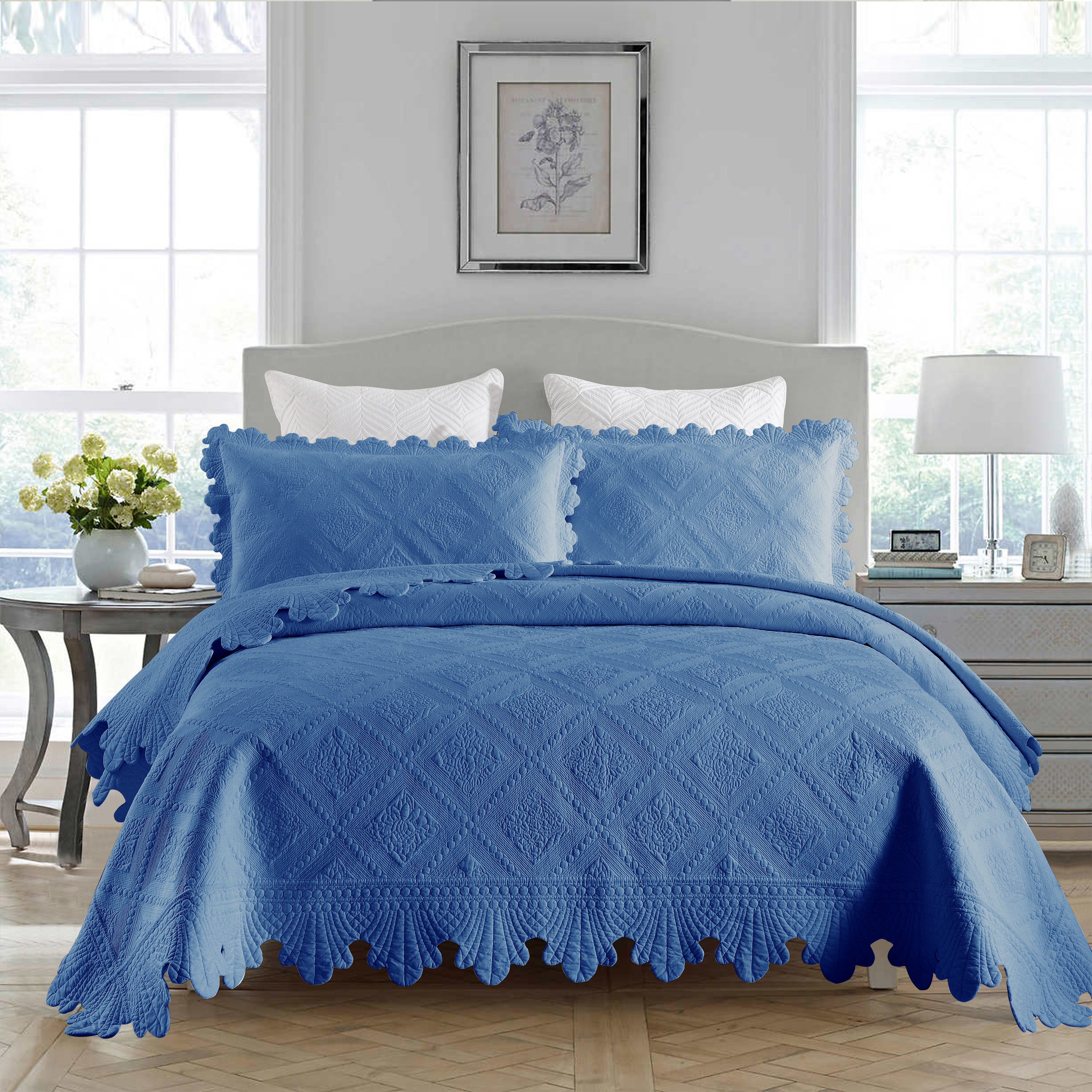 3 Piece 100% Cotton Oversized Lightweight Quilt Bedspread Set TK