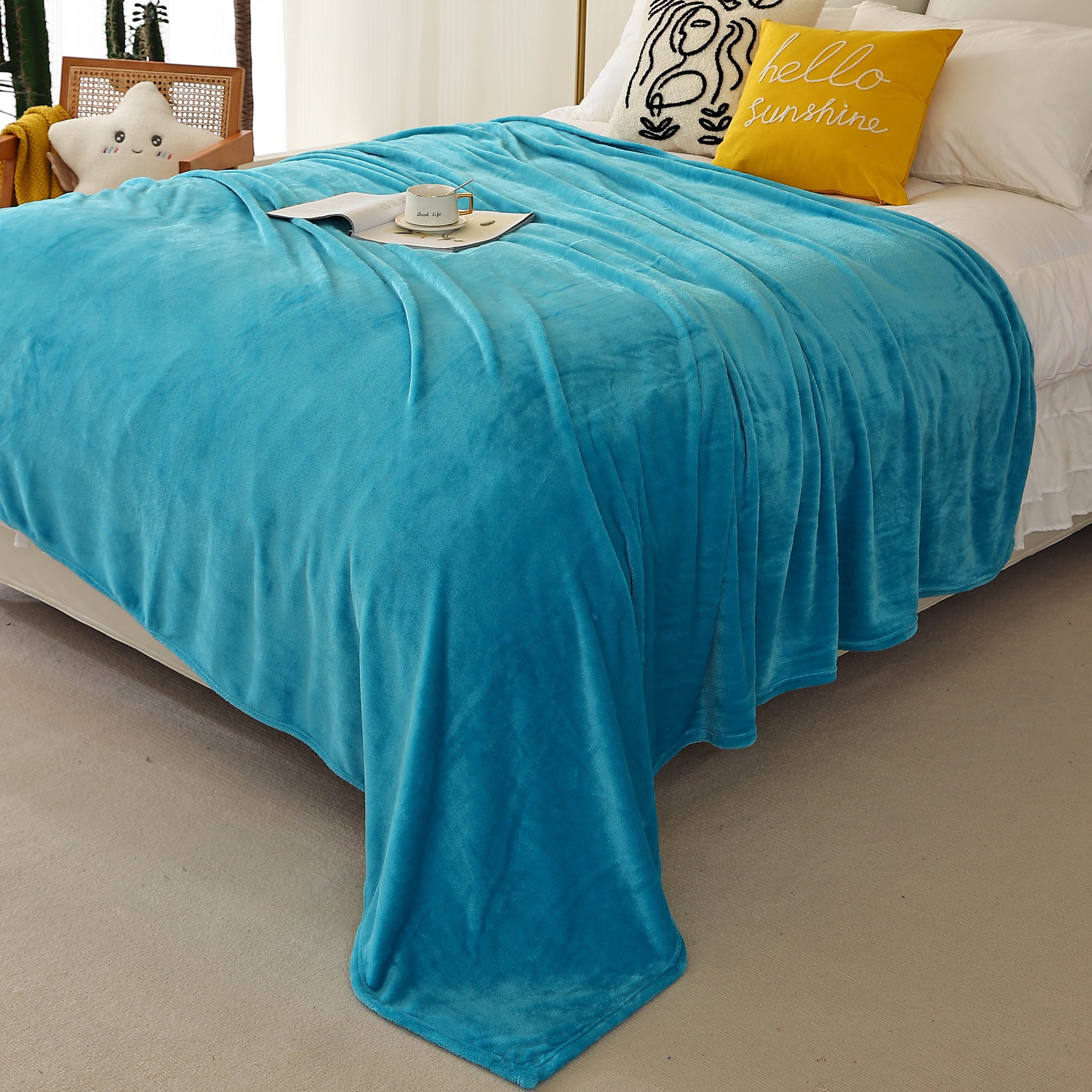 King Size Flannel Fleece Throw Blanket 240GSM Soft Lightweight Plush Cozy Bed Blanket 102 x 90 Inches