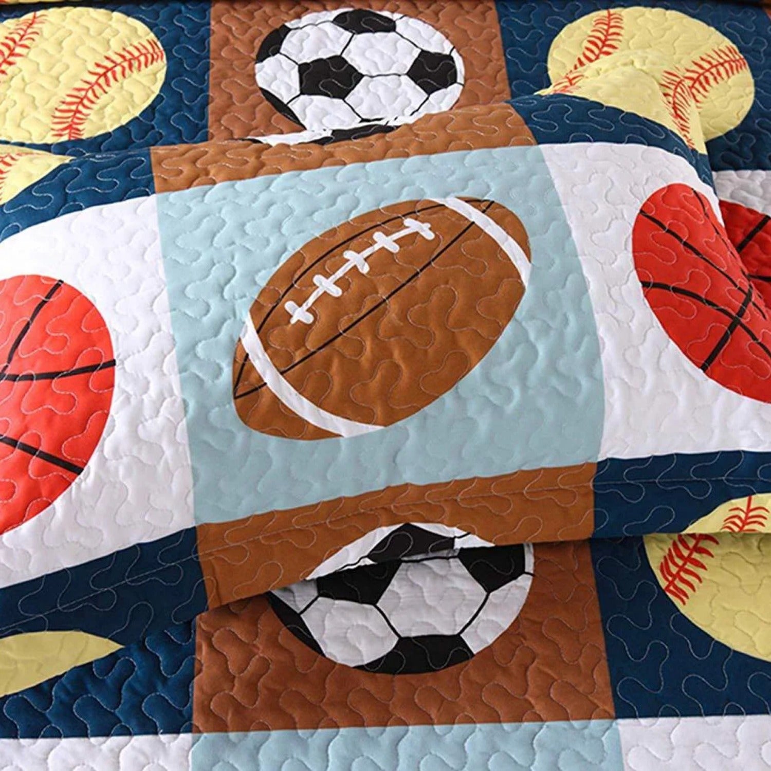 2/3 Piece Kids Sports Quilt Set, Football Basketball Bedspread for Boys Teens
