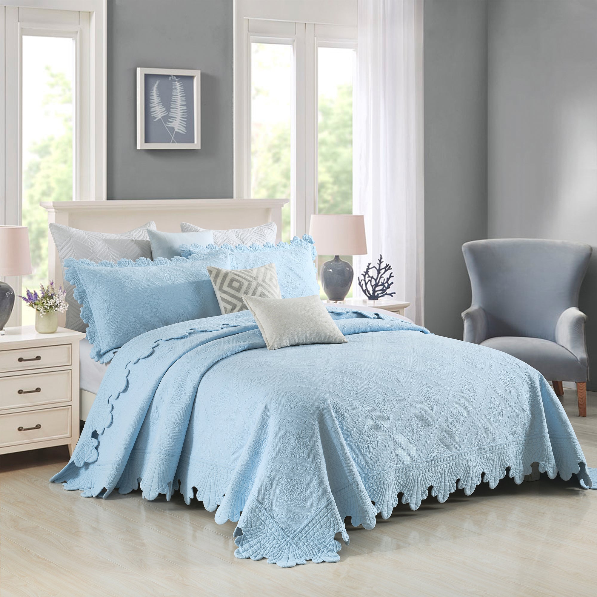 3 Piece 100% Cotton Oversized Lightweight Quilt Bedspread Set TK