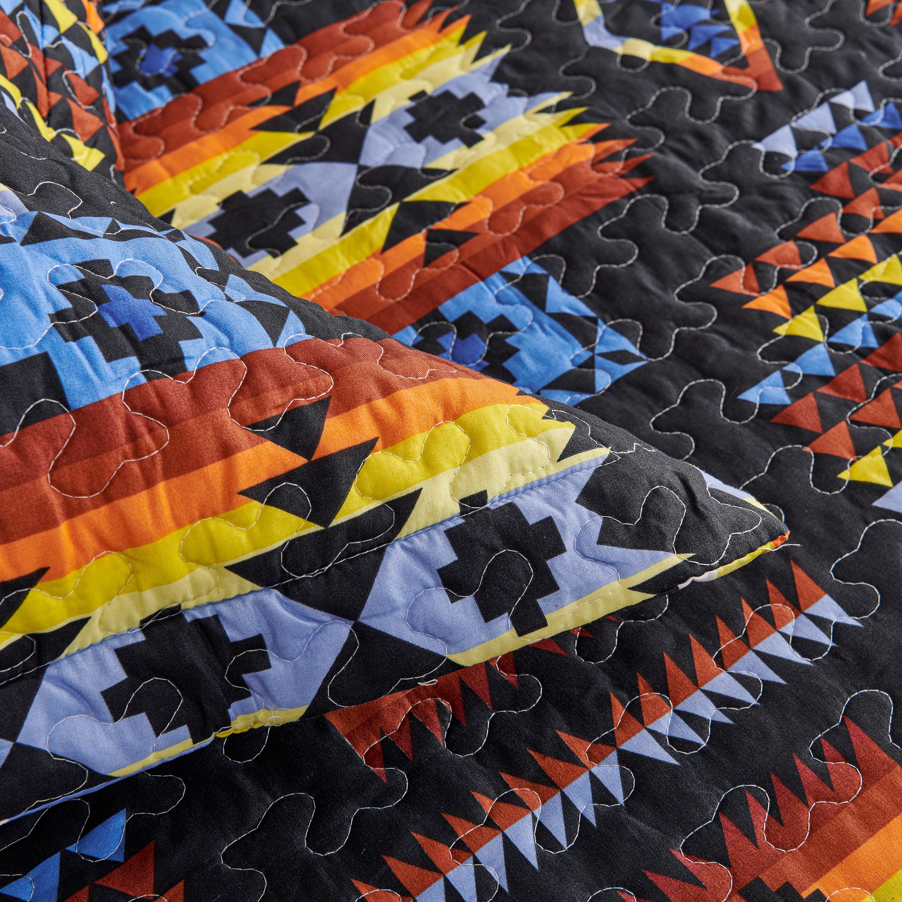 3 Piece Boho Colorful Geometric Printed Quilt Bedspread Set SS