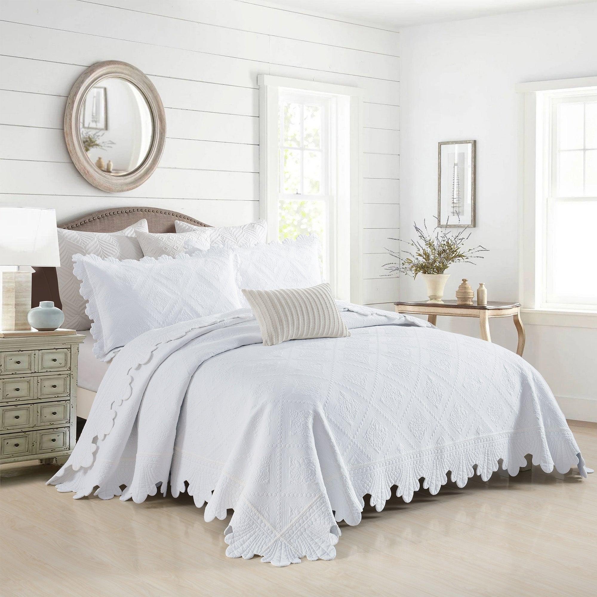 3 Piece 100% Cotton Oversized Lightweight Quilt Bedspread Set TK