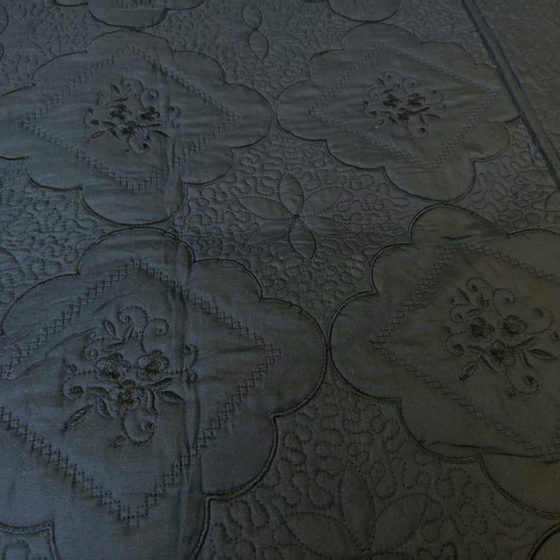 3 Piece Floral Embroidered Quilted Bedspread Set