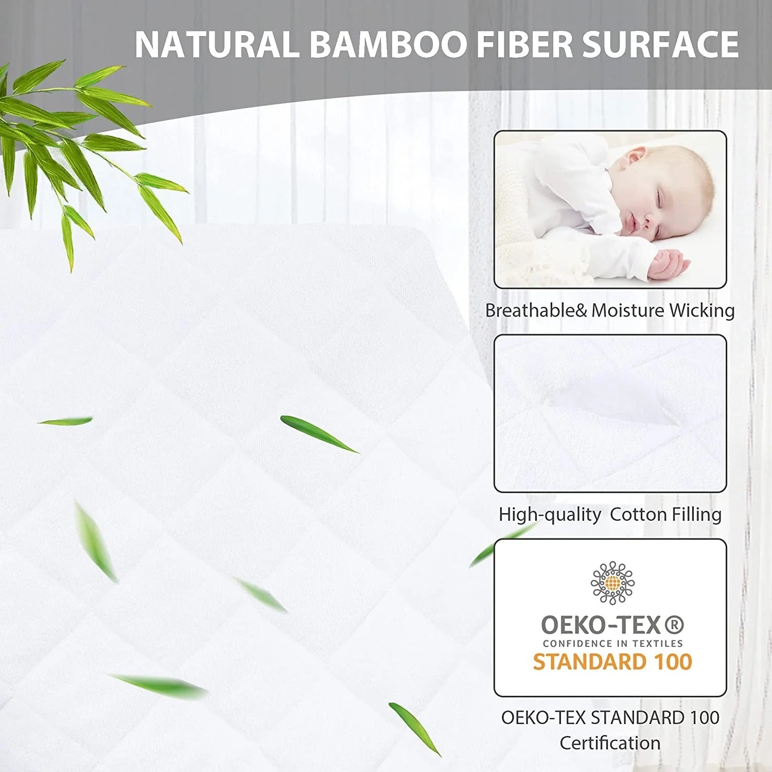 2 Pack Crib Mattress Protector, Waterproof Bamboo Viscose Fitted Mattress Cover