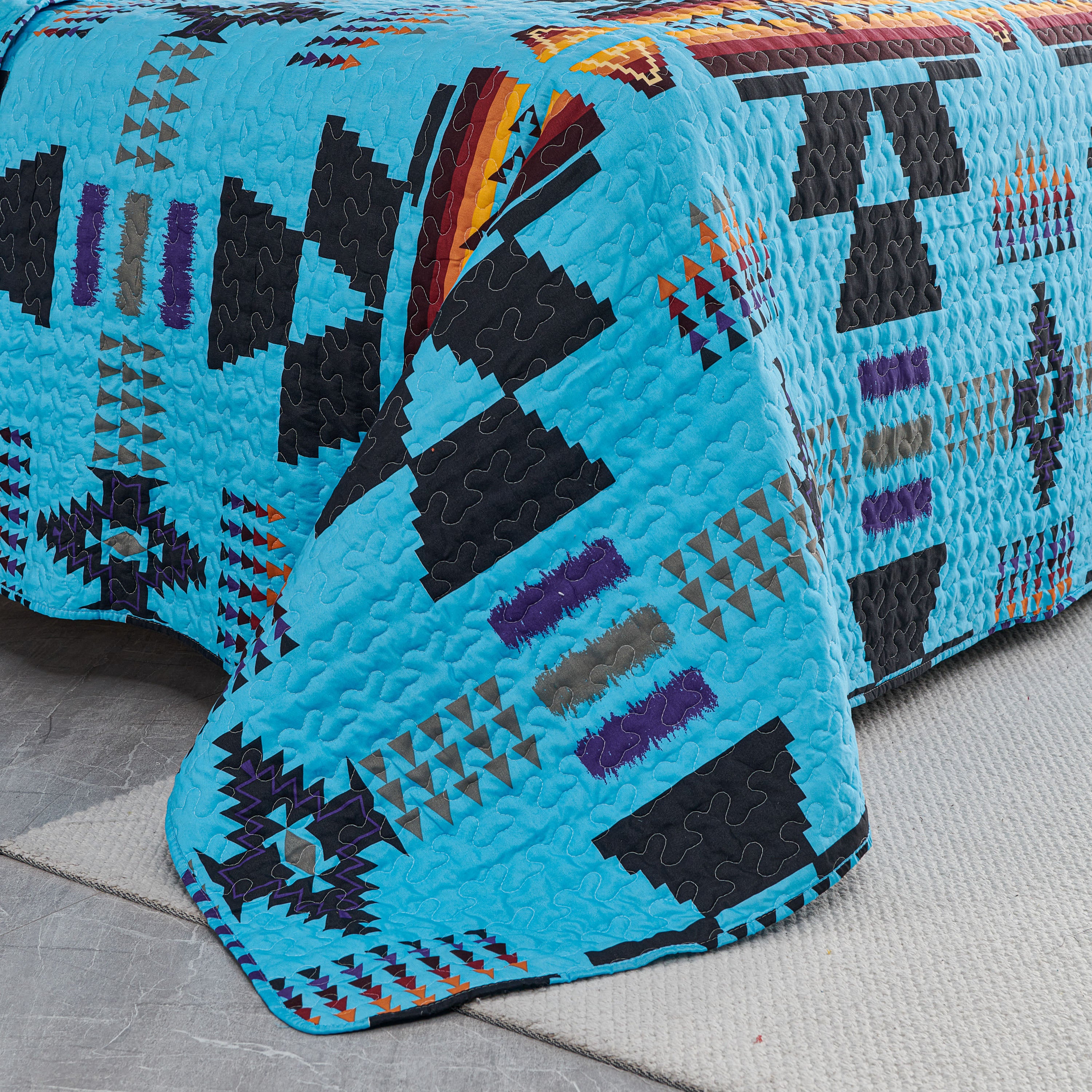 3 Piece Boho Colorful Geometric Printed Quilt Bedspread Set SS