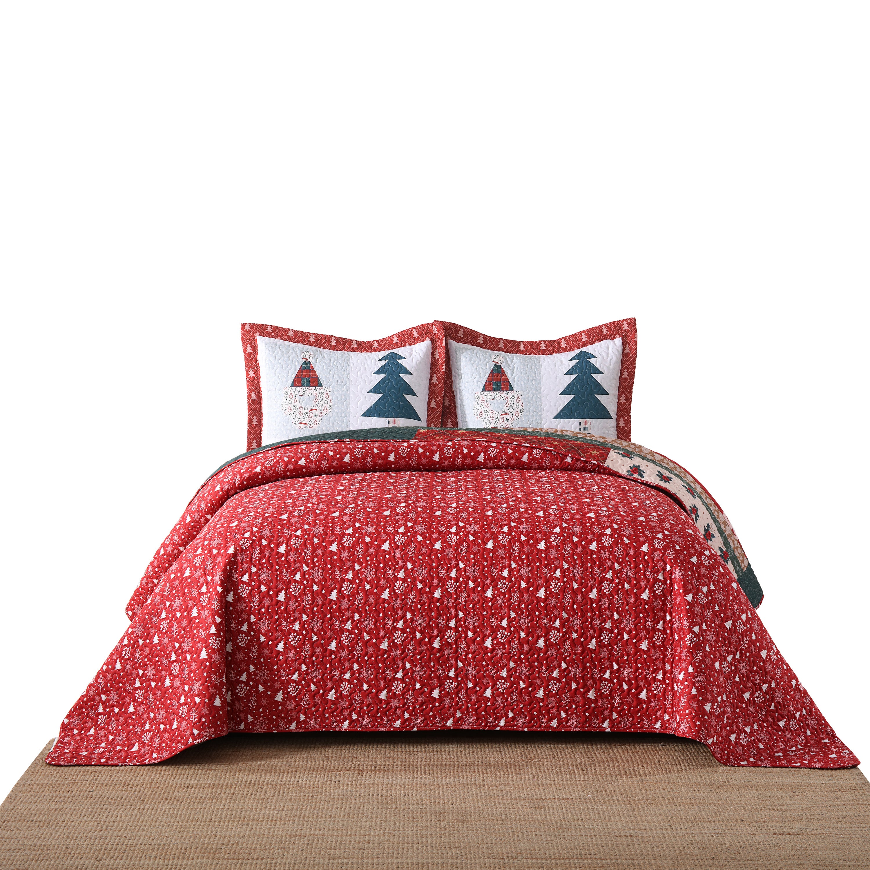 3 Piece Soft Polyester Reversible Christmas Holiday Quilt Bedspread Set BY214