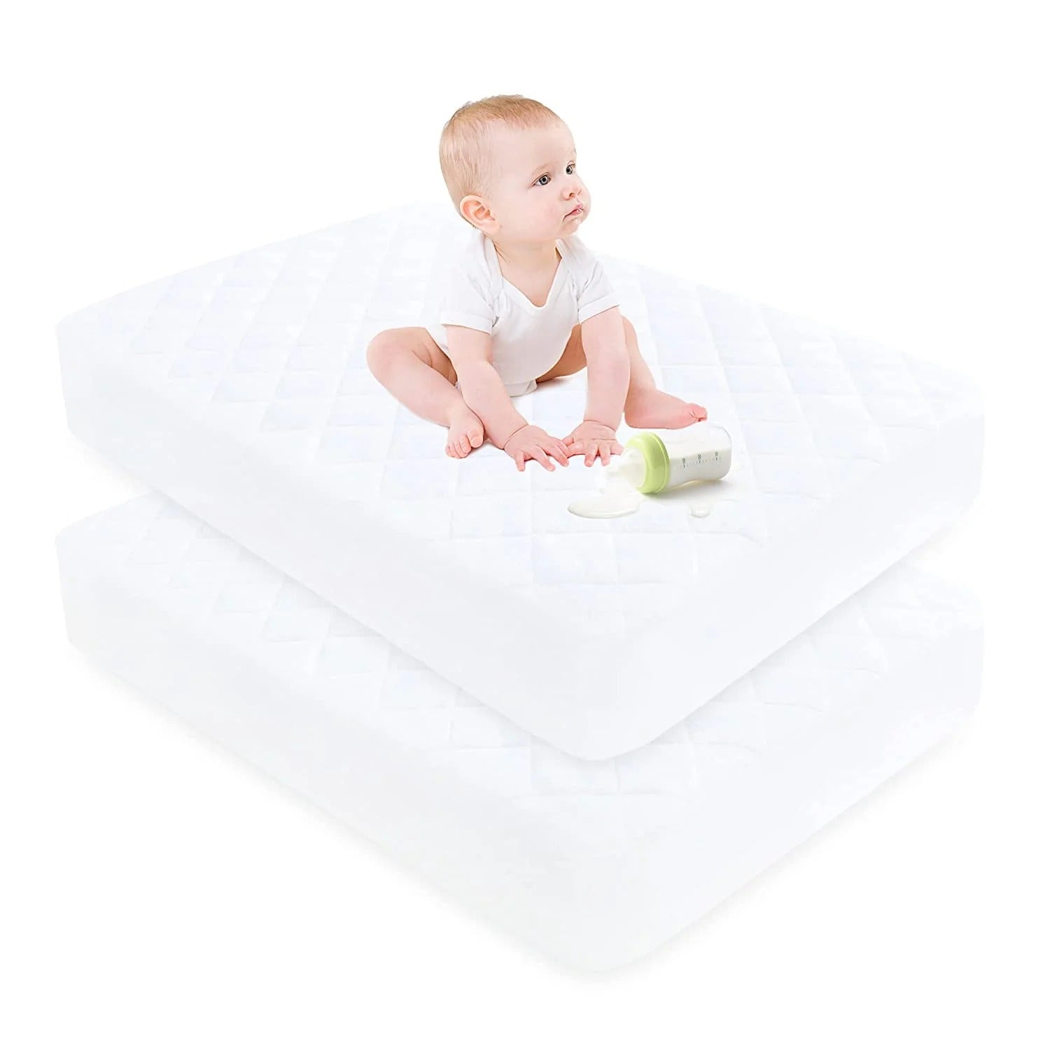 2 Pack Crib Mattress Protector, Waterproof Bamboo Viscose Fitted Mattress Cover