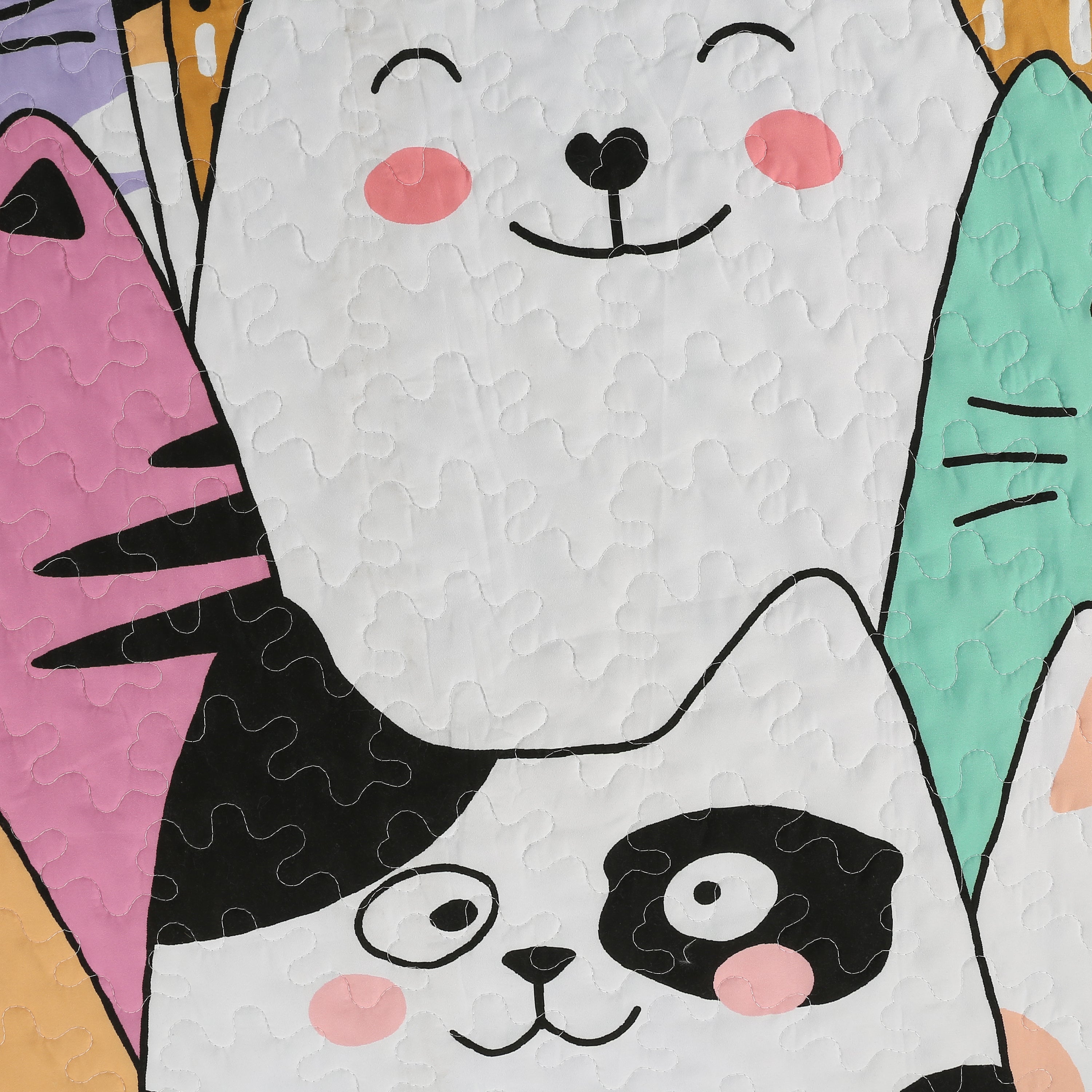 3 Piece Cat Print Quilt Set for Kids - Colorful Bedspread WX202