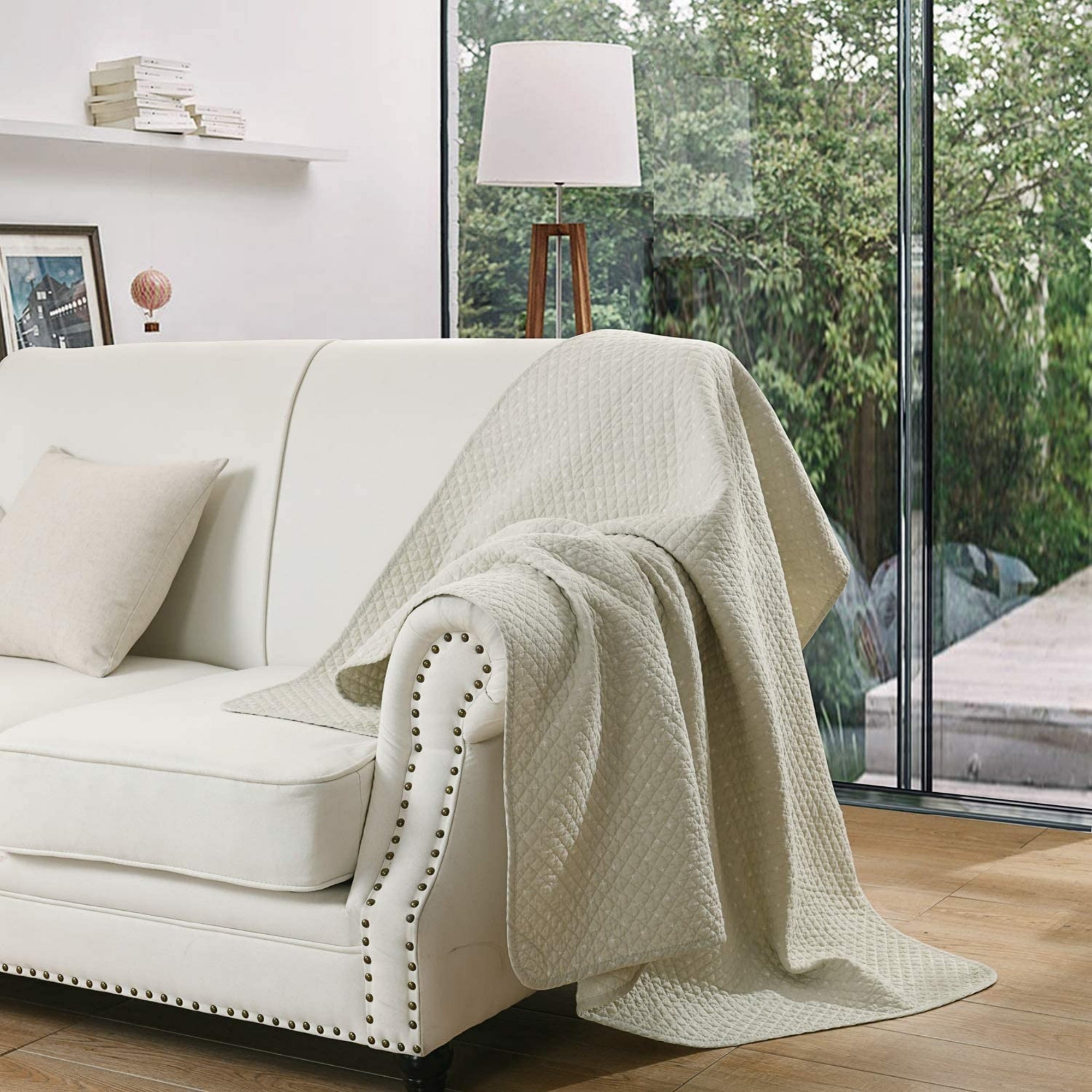 100% Cotton Quilted Throw Blanket Soft Decorative Couch Sofa Cover Lightweight Bed Throw