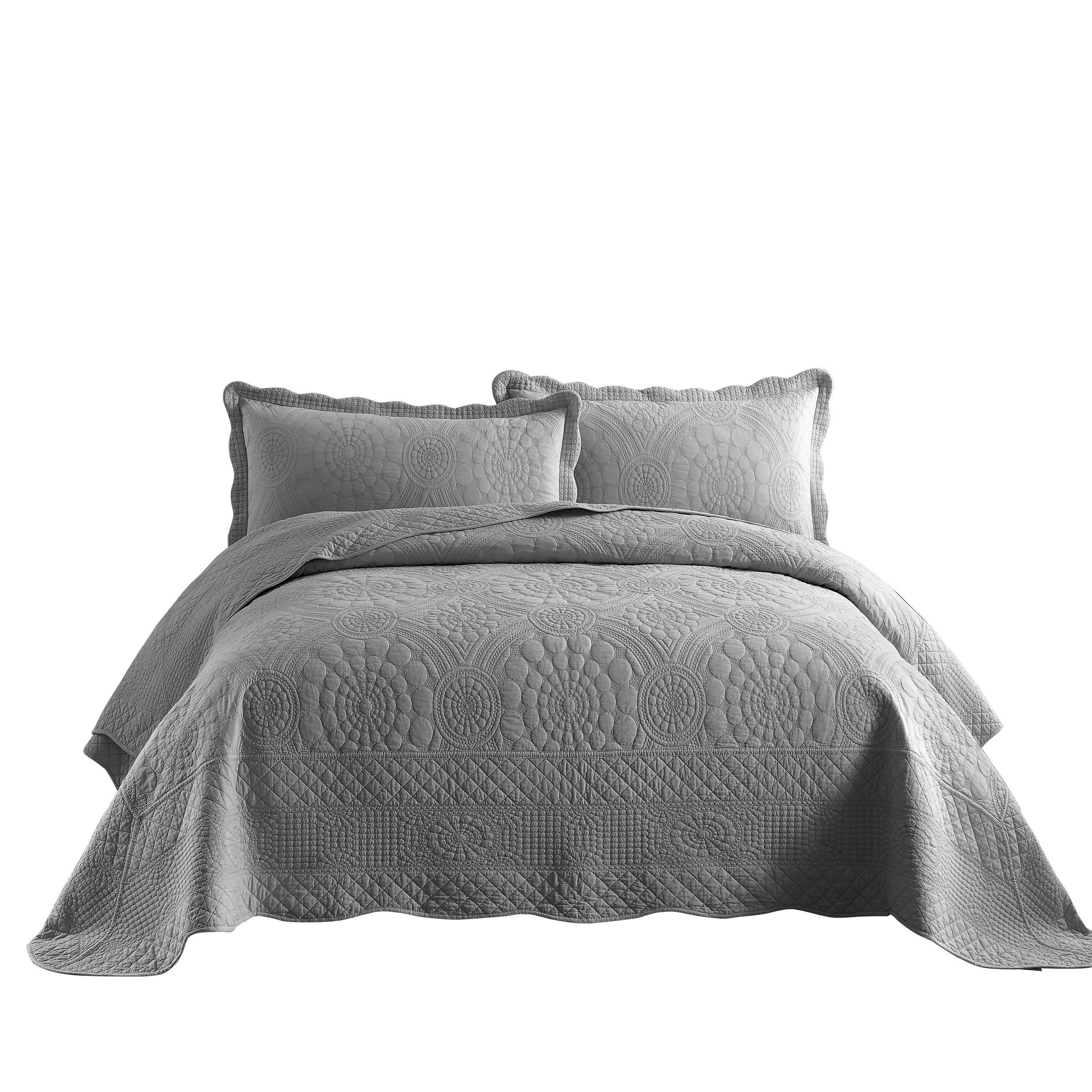 3 Piece 100% Cotton Quilt Set, Oversized Lightweight Quilted Bedspread TF