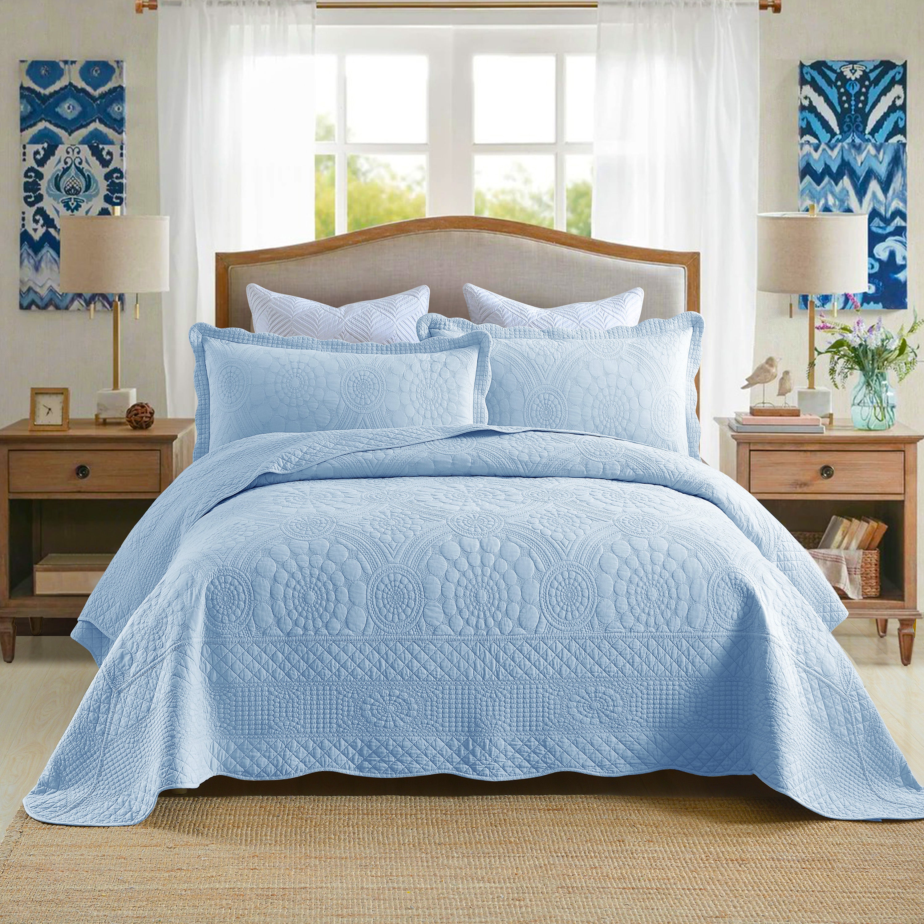 3 Piece 100% Cotton Quilt Set, Oversized Lightweight Quilted Bedspread TF