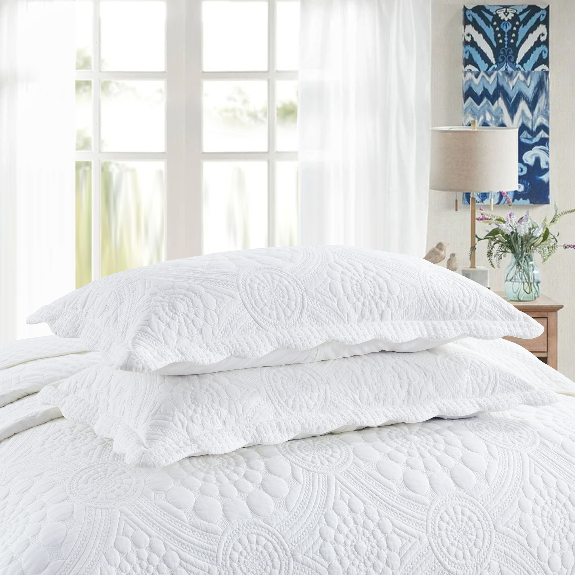 3 Piece 100% Cotton Embroidered Quilt Set – Elegant Matelassé Bedspread