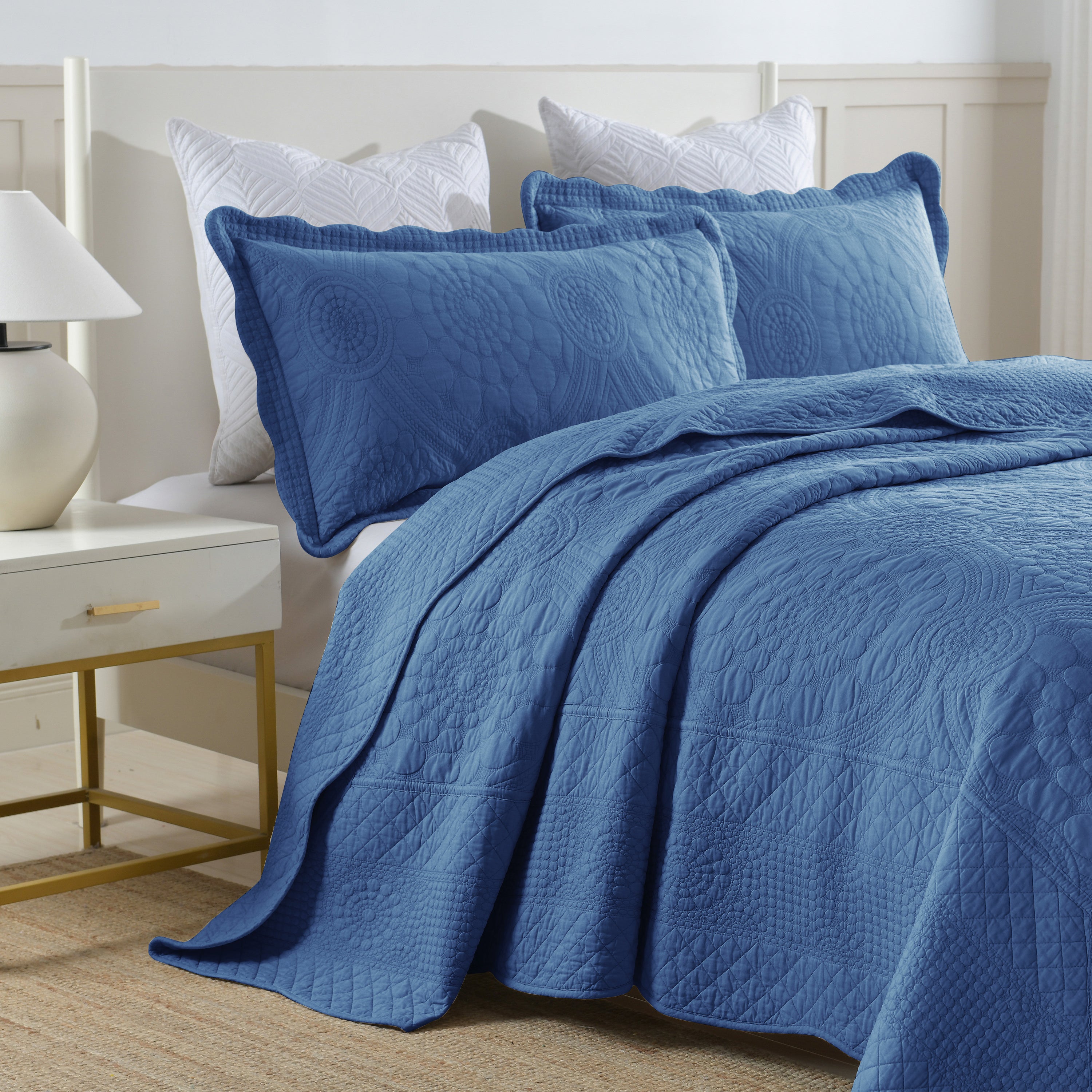 3 Piece 100% Cotton Quilt Set, Oversized Lightweight Quilted Bedspread TF