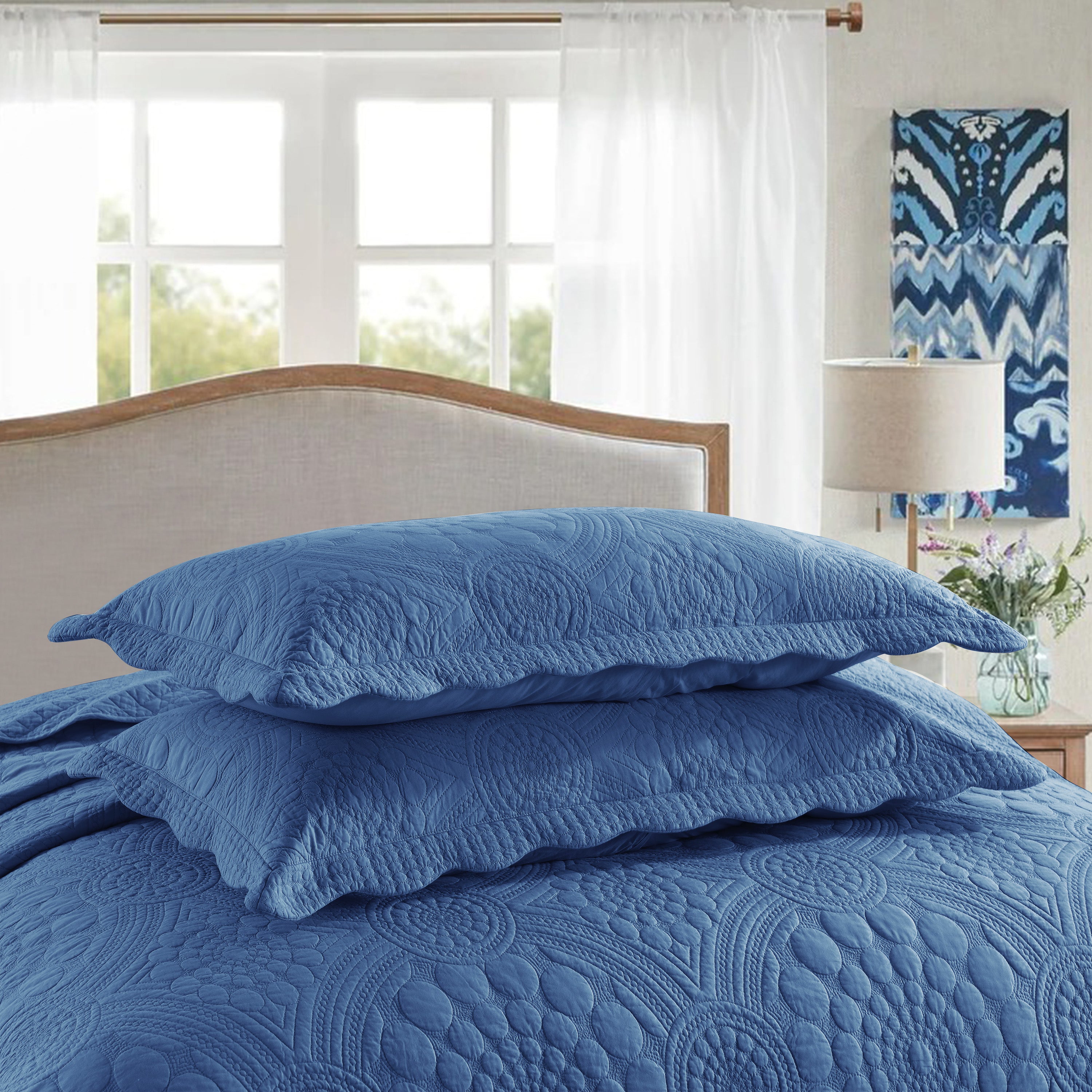 3 Piece 100% Cotton Quilt Set, Oversized Lightweight Quilted Bedspread TF