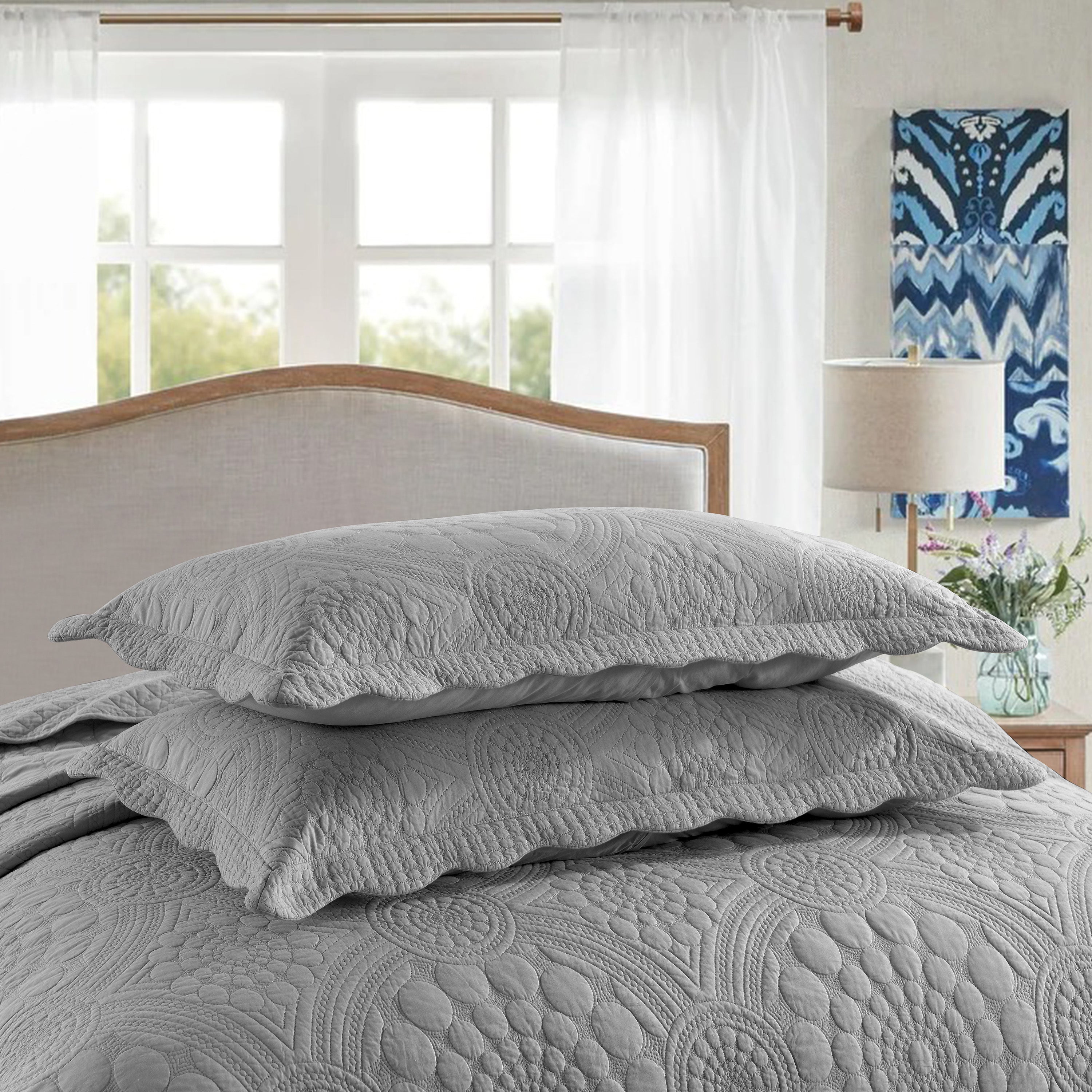 3 Piece 100% Cotton Quilt Set, Oversized Lightweight Quilted Bedspread TF
