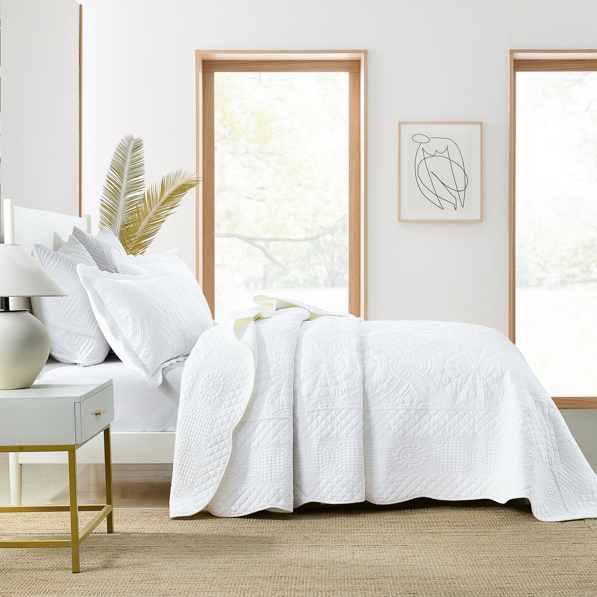 3 Piece 100% Cotton Embroidered Quilt Set – Elegant Matelassé Bedspread