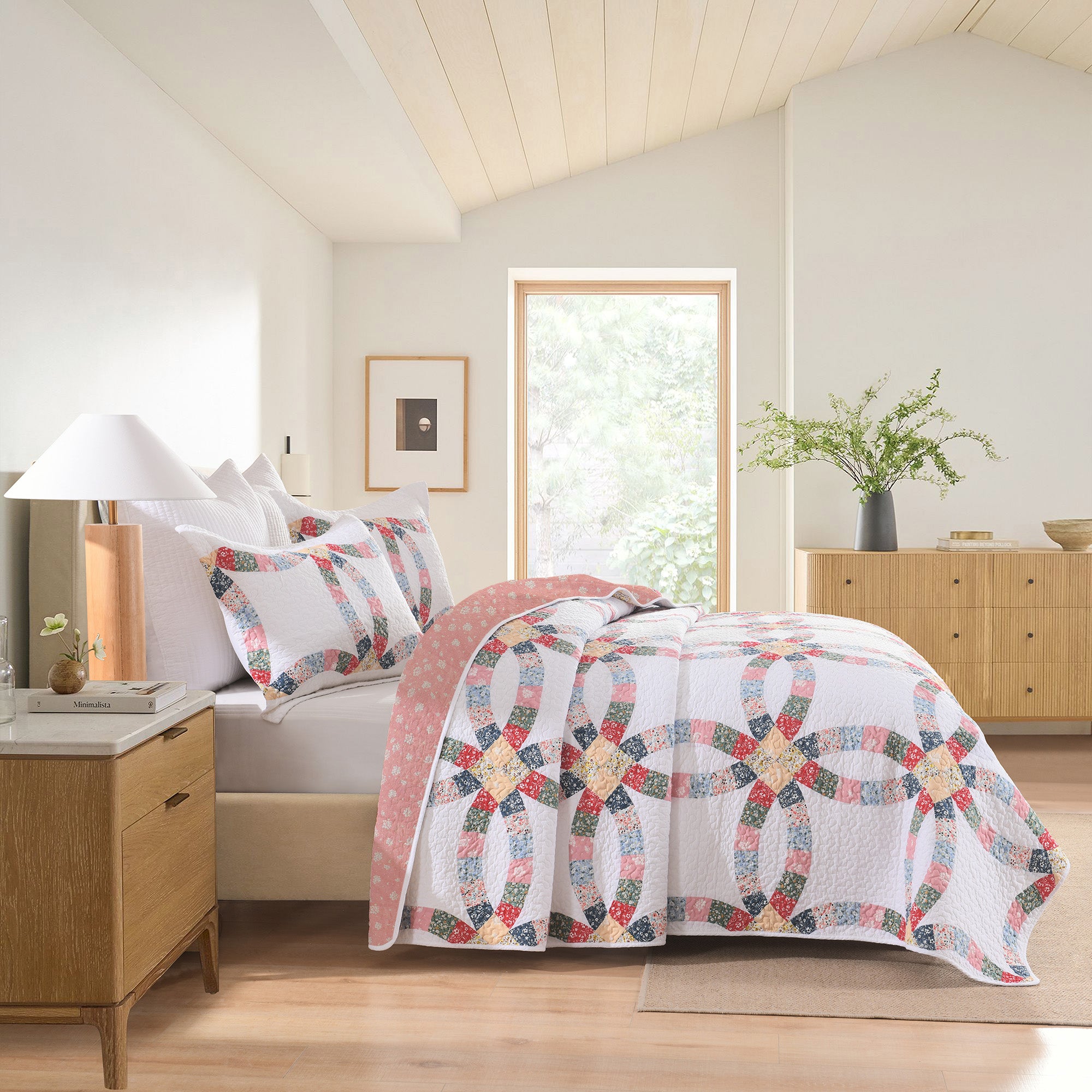 3 Piece 100% Cotton Double-Ring Patchwork Quilt Bedspread Set CP325