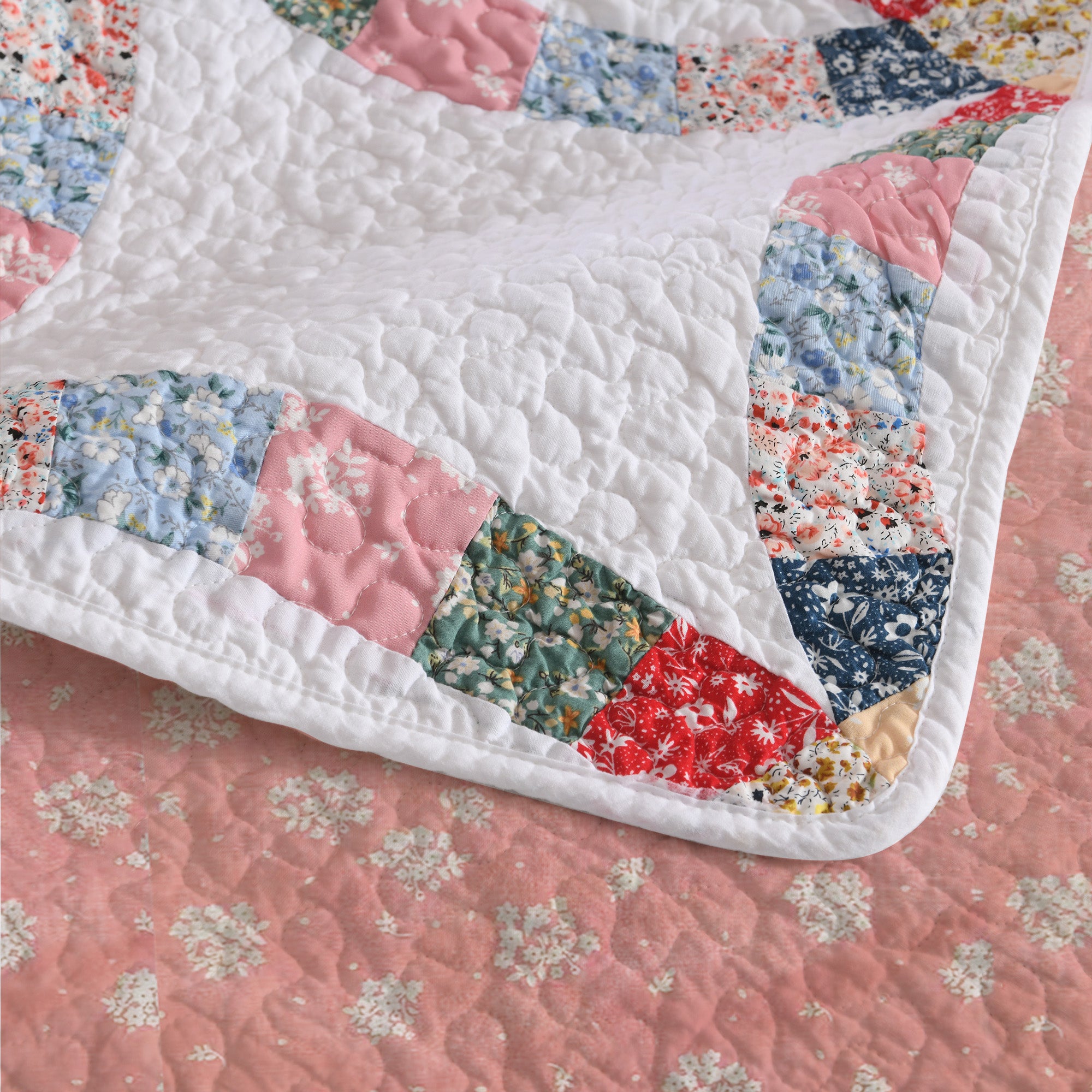 3 Piece 100% Cotton Double-Ring Patchwork Quilt Bedspread Set CP325