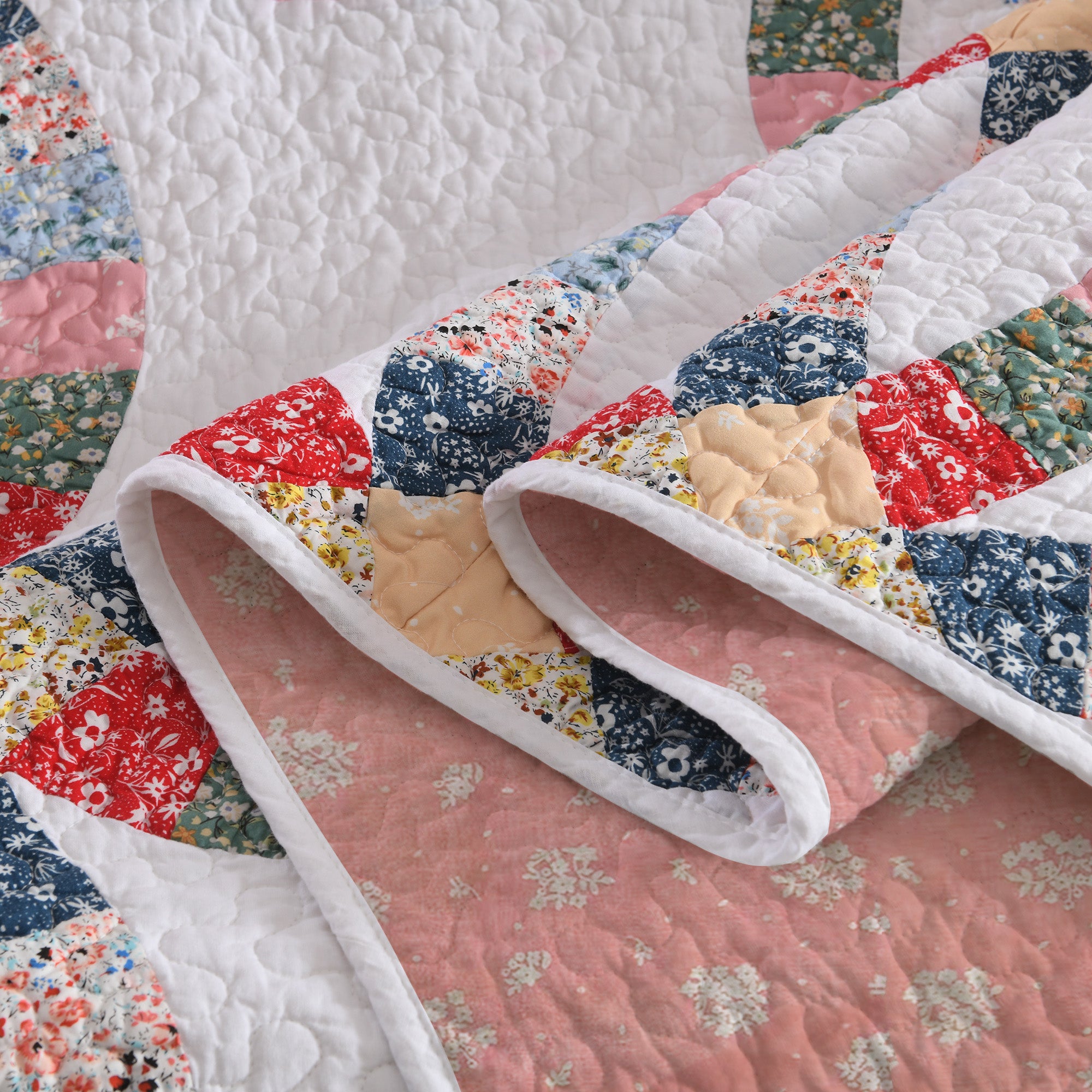 3 Piece 100% Cotton Double-Ring Patchwork Quilt Bedspread Set CP325