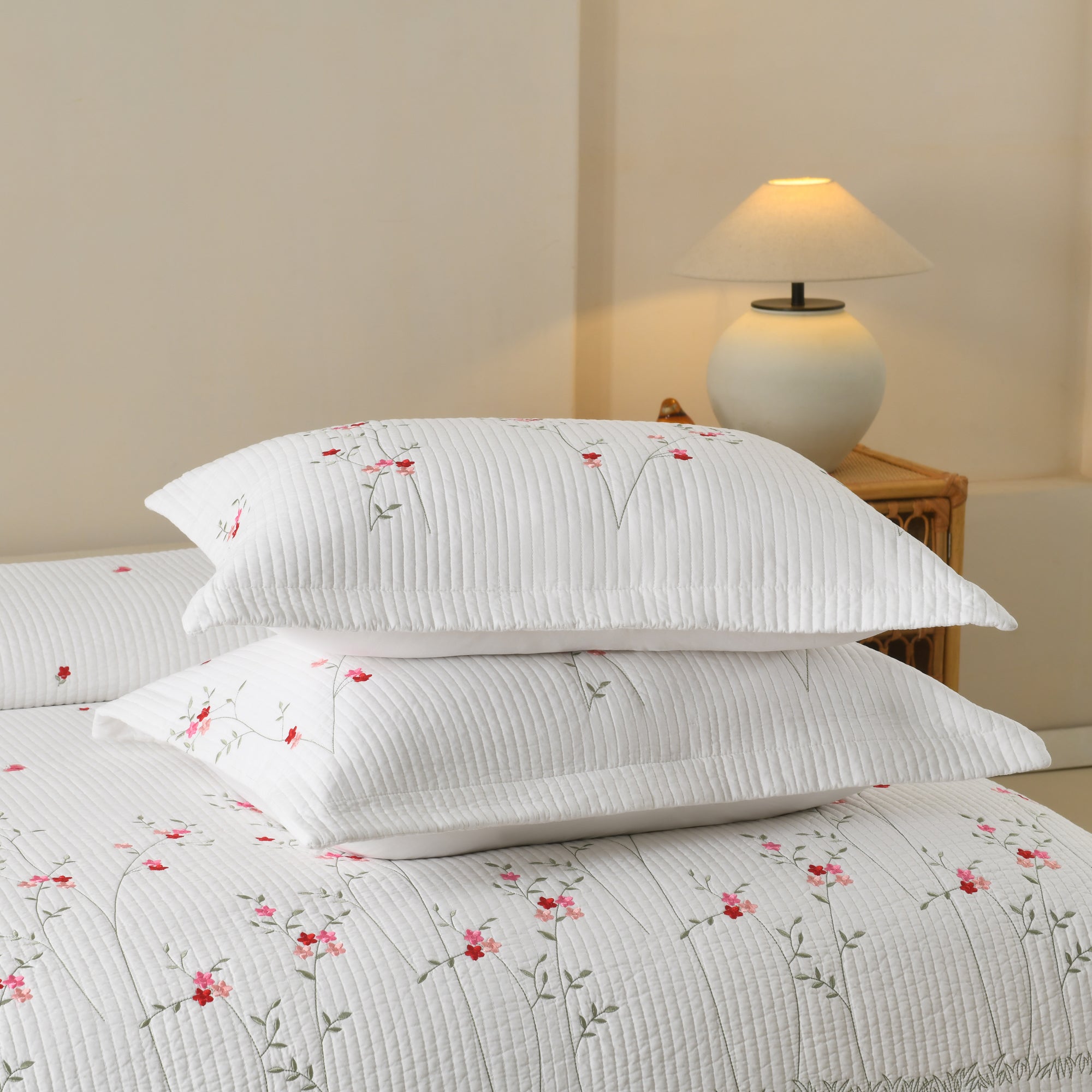 3 Piece Cotton Cover Floral Embroidered Cottage Quilt Bedspread Set ME513