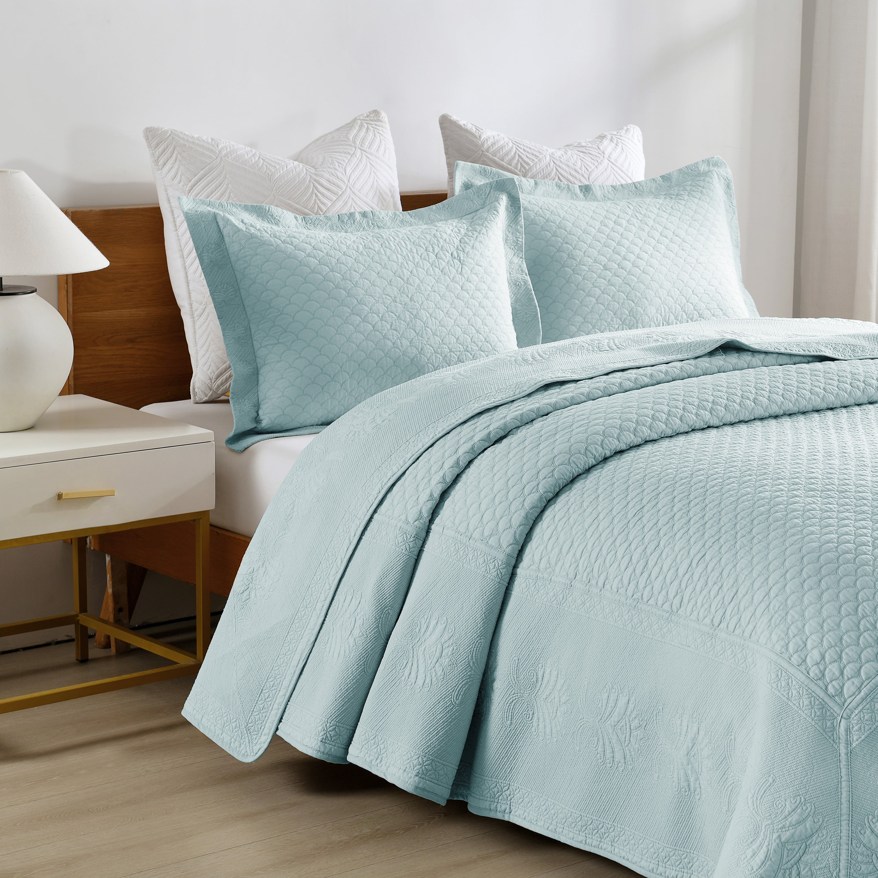 3 Piece 100% Cotton Oversized Lightweight Quilt Set Bedspread TM