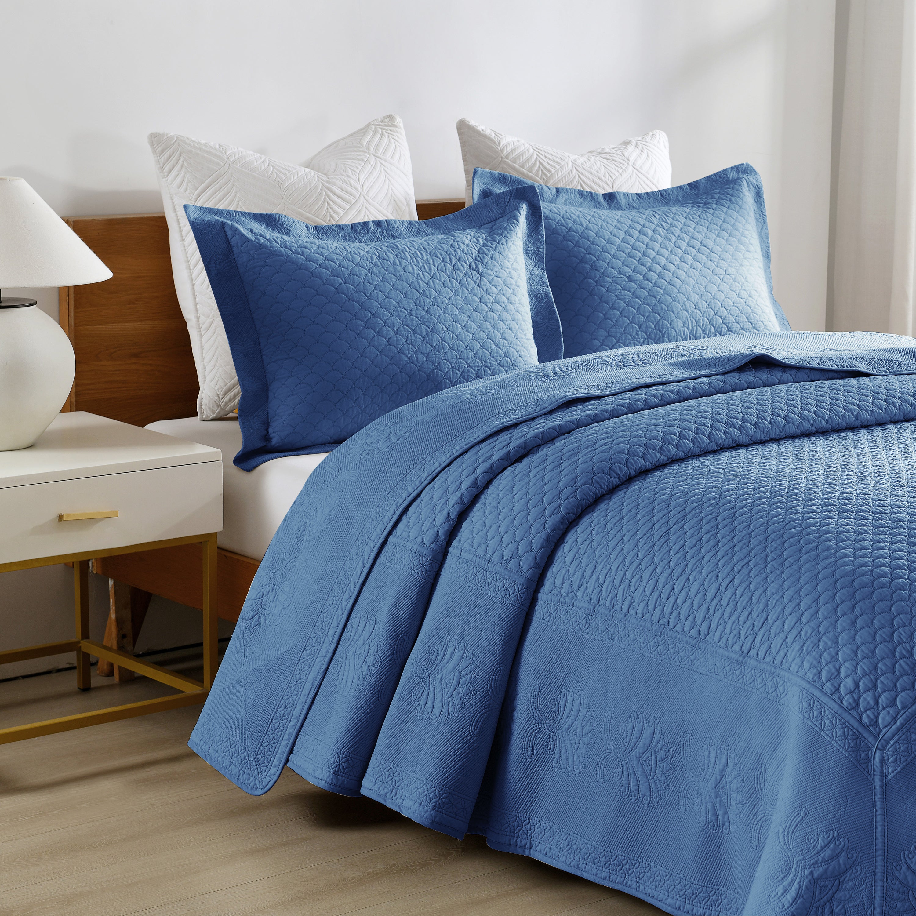 3 Piece 100% Cotton Oversized Lightweight Quilt Set Bedspread TM